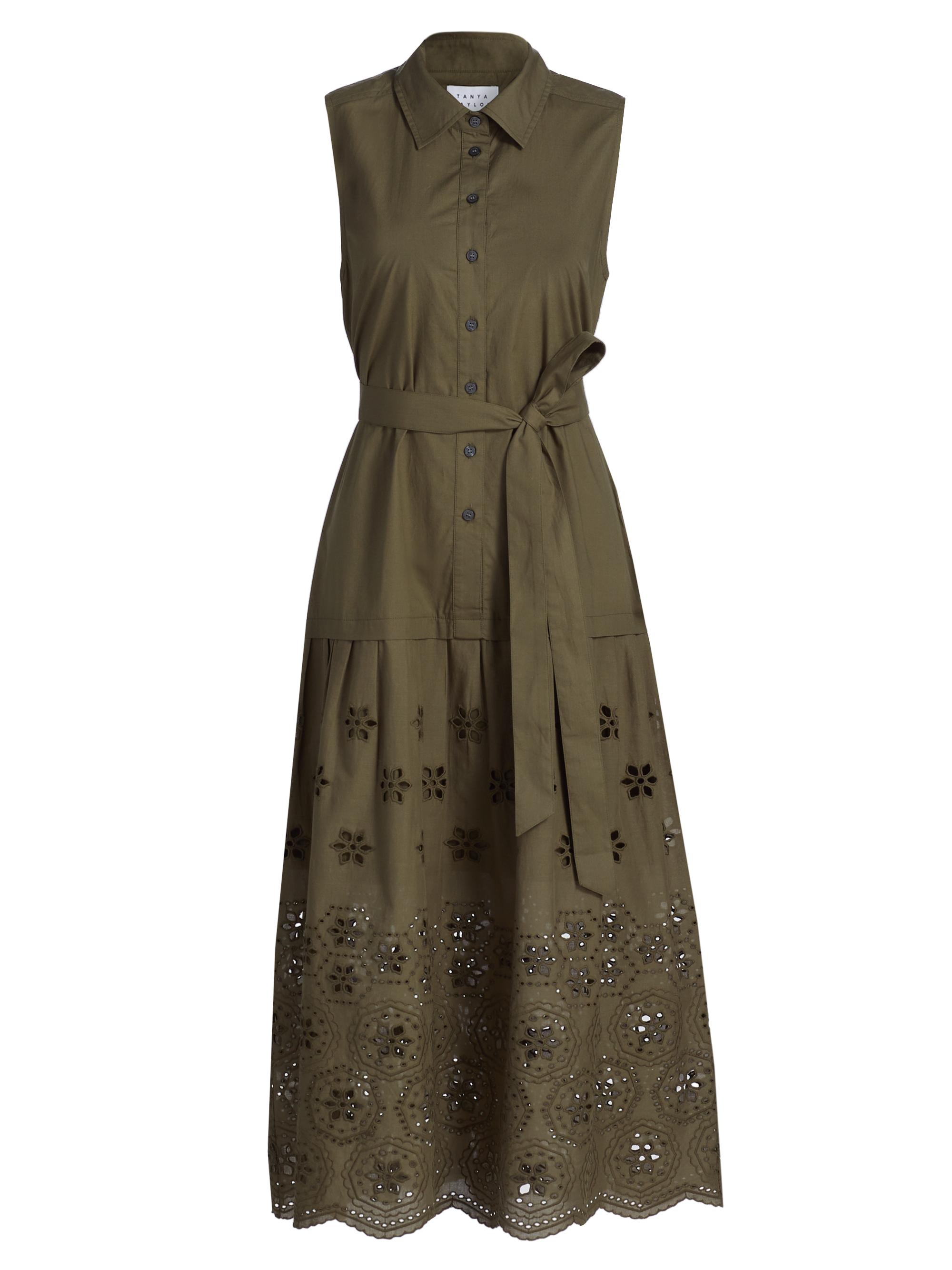 Tanya Taylor Women's Bailey Embroidered-Cotton Tie-Waist Midi-Dress - Fern