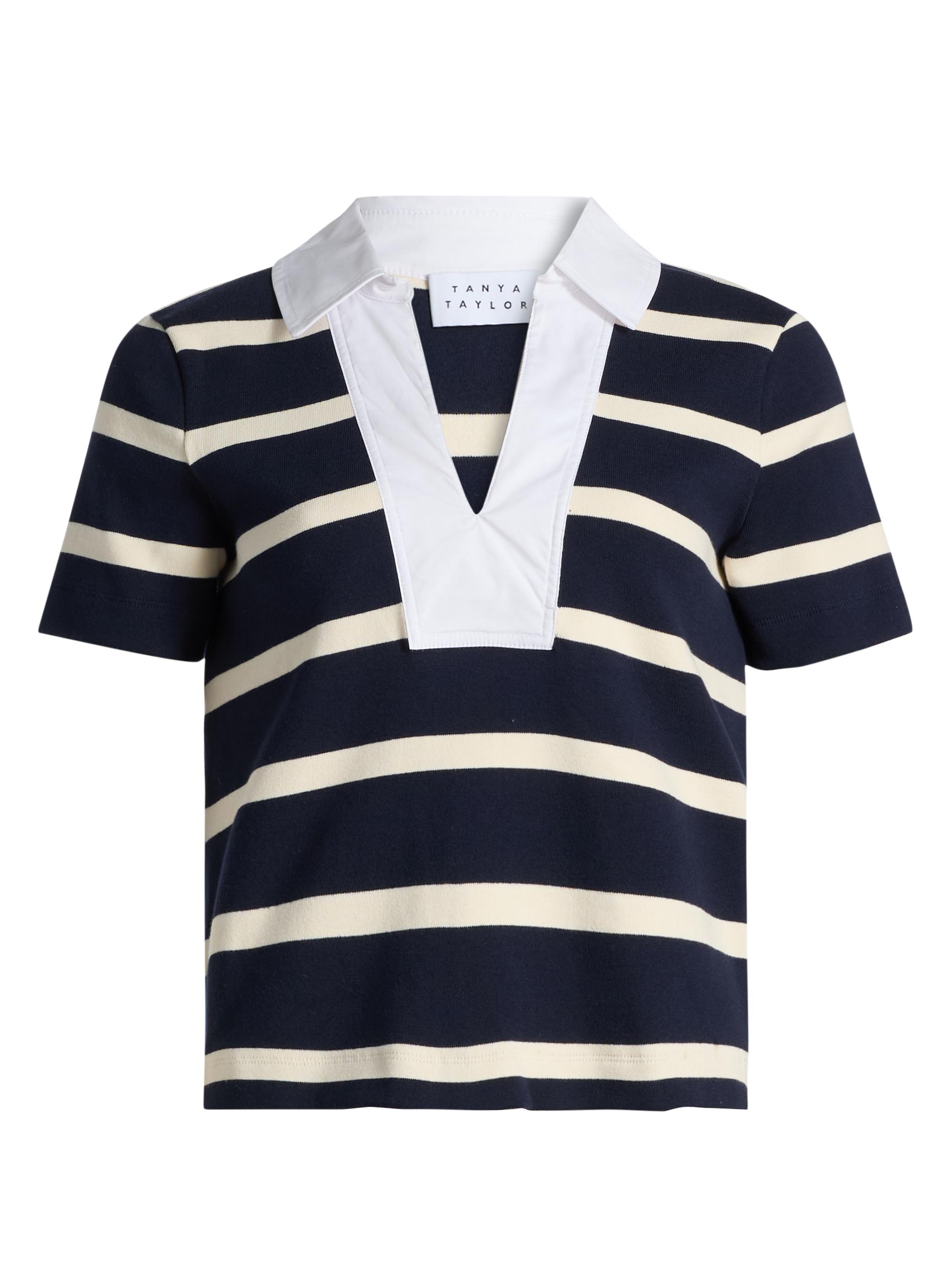 Tanya Taylor Women's Melanie Striped Stretch Cotton Top - Maritime Blue Wide Stripe