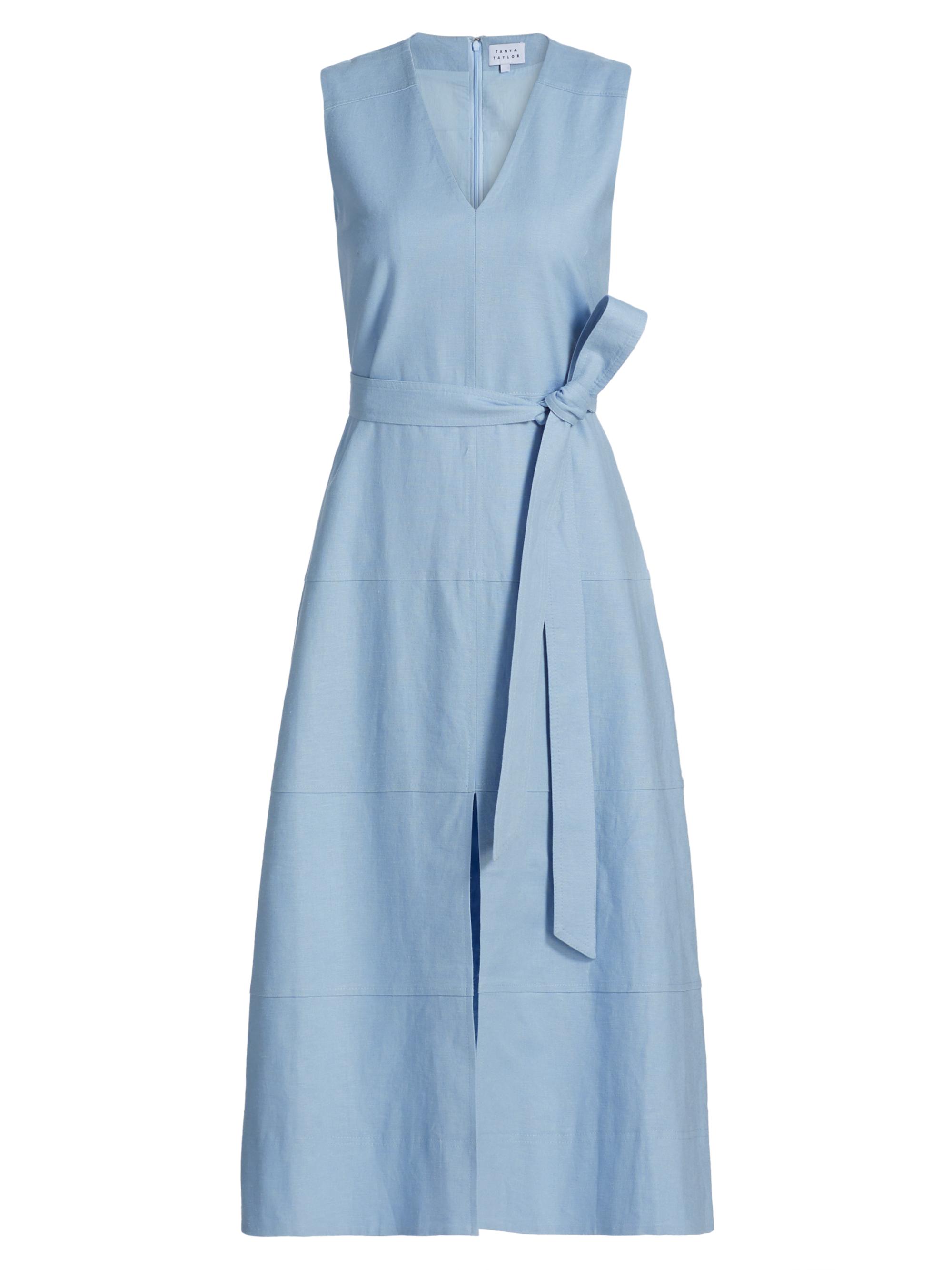 Tanya Taylor Women's Reinella V-Neck Linen Blend Midi-Dress - Powder Blue