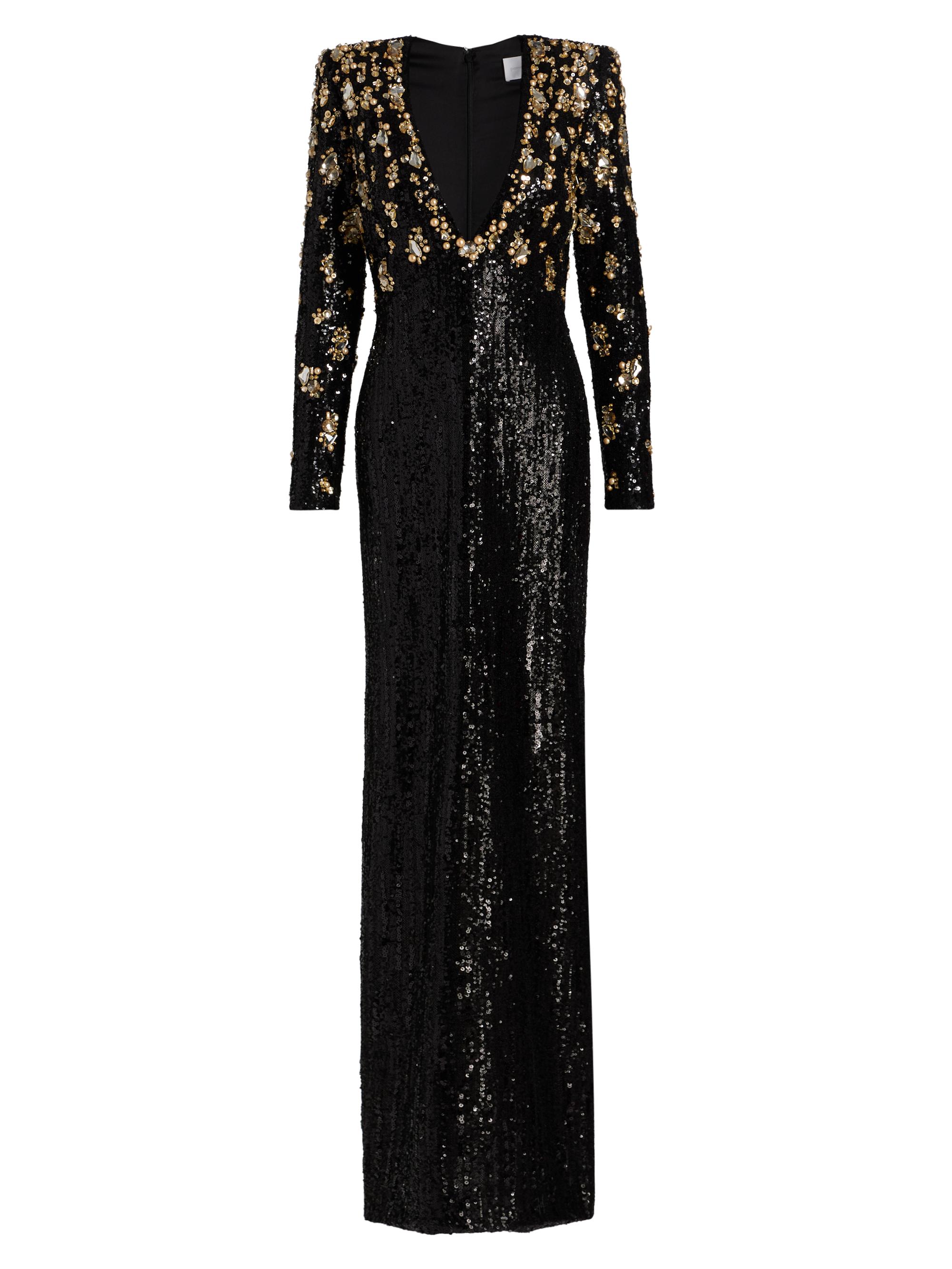 Pamella Roland Women's Bronze Embroidered Sequin Gown - Black Gold