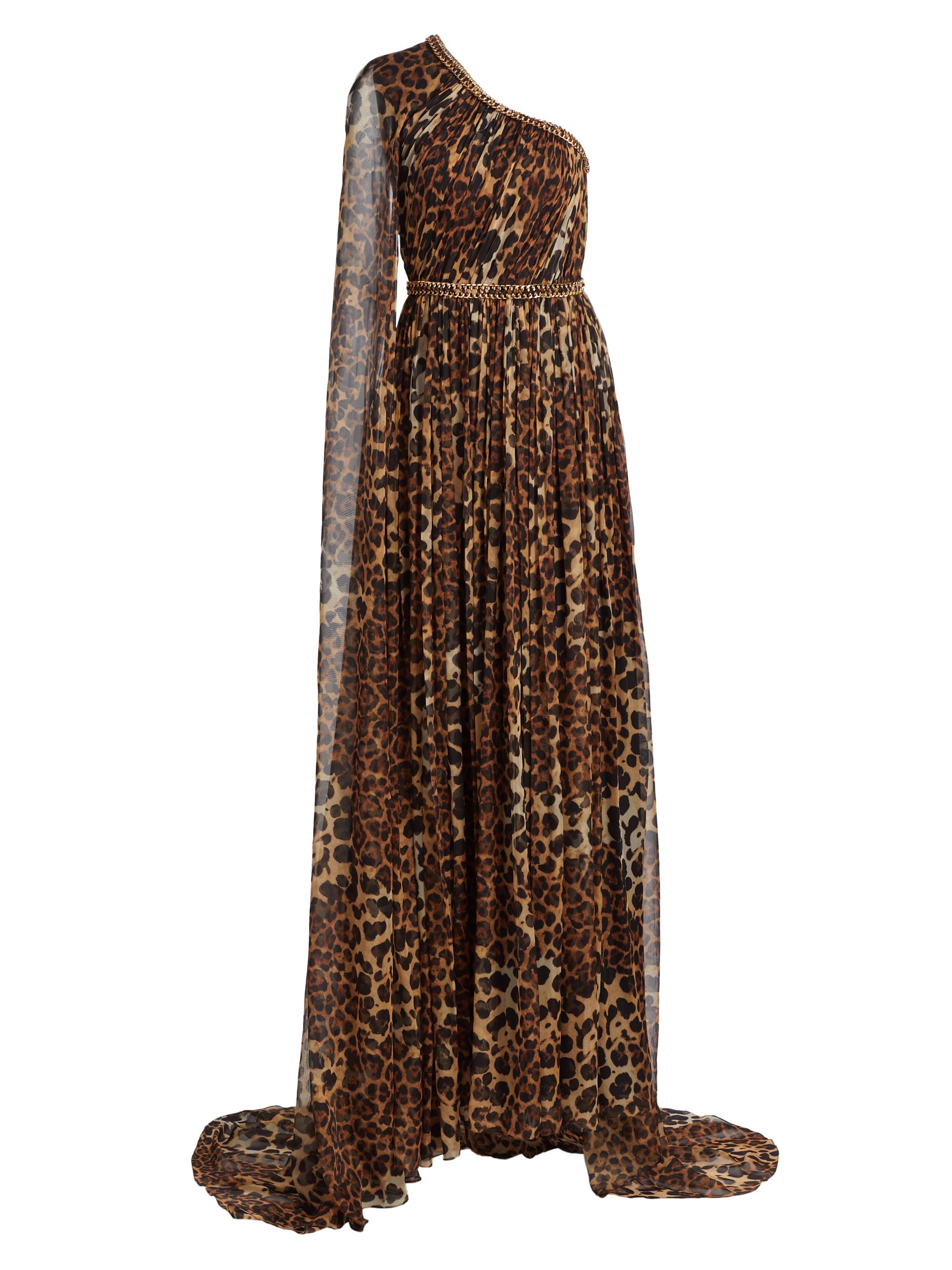 Pamella Roland Women's Leopard-Print Chiffon One-Shoulder Gown - Brown Multi