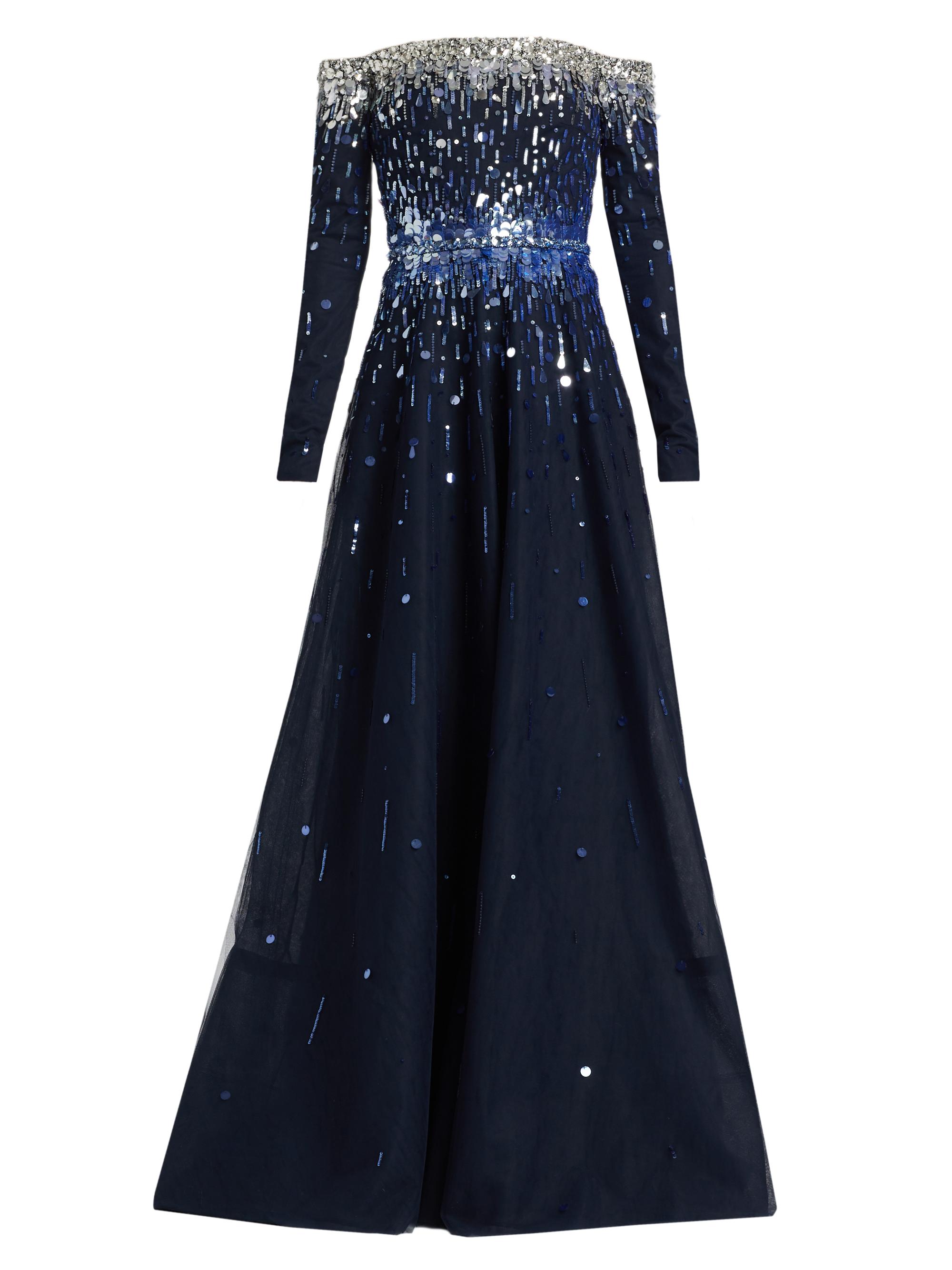 Pamella Roland Women's Embellished Off-The-Shoulder Tulle Gown - Midnight Silver