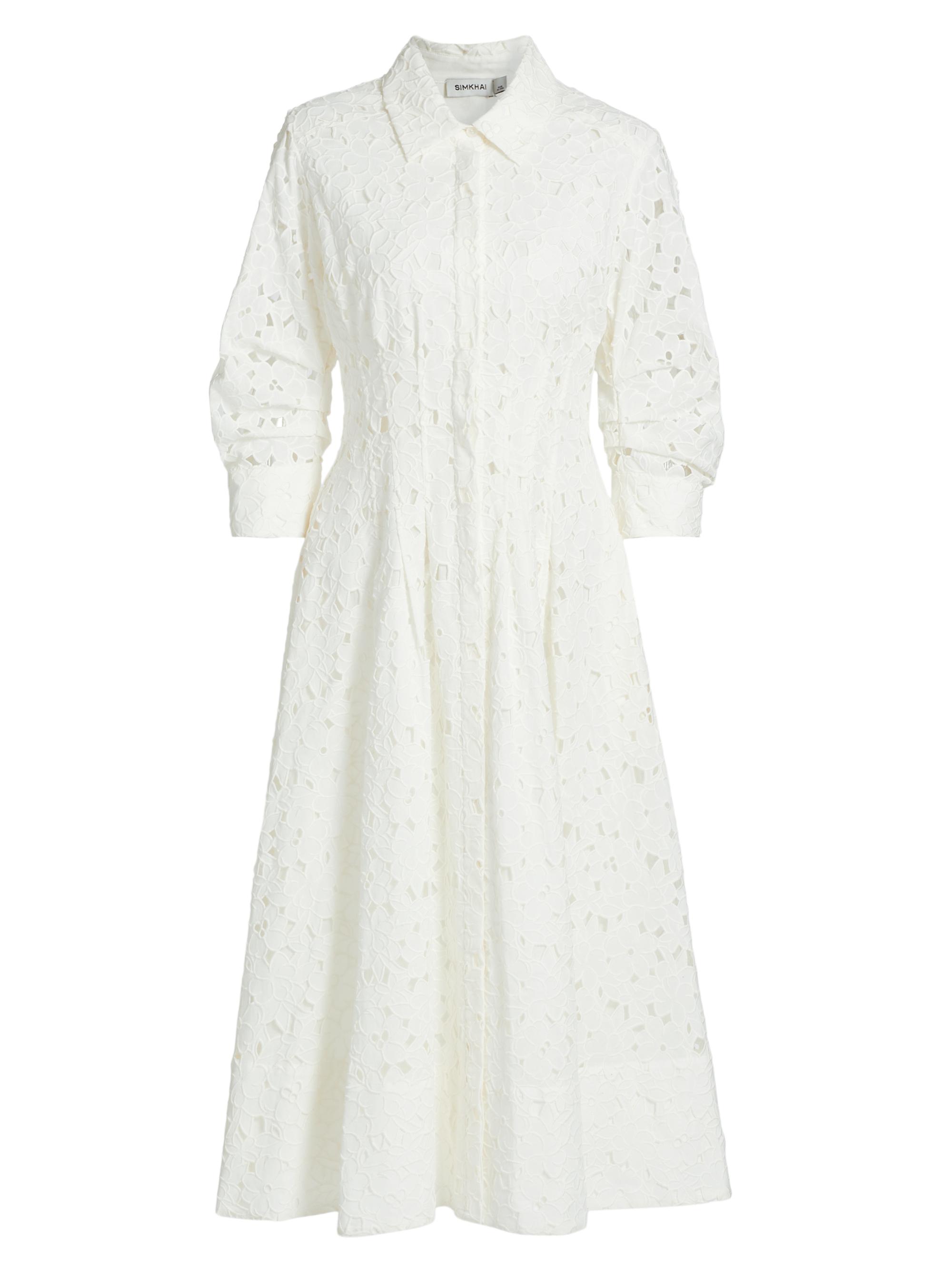 SIMKHAI Women's Jazz Eyelet Midi-Shirtdress - White