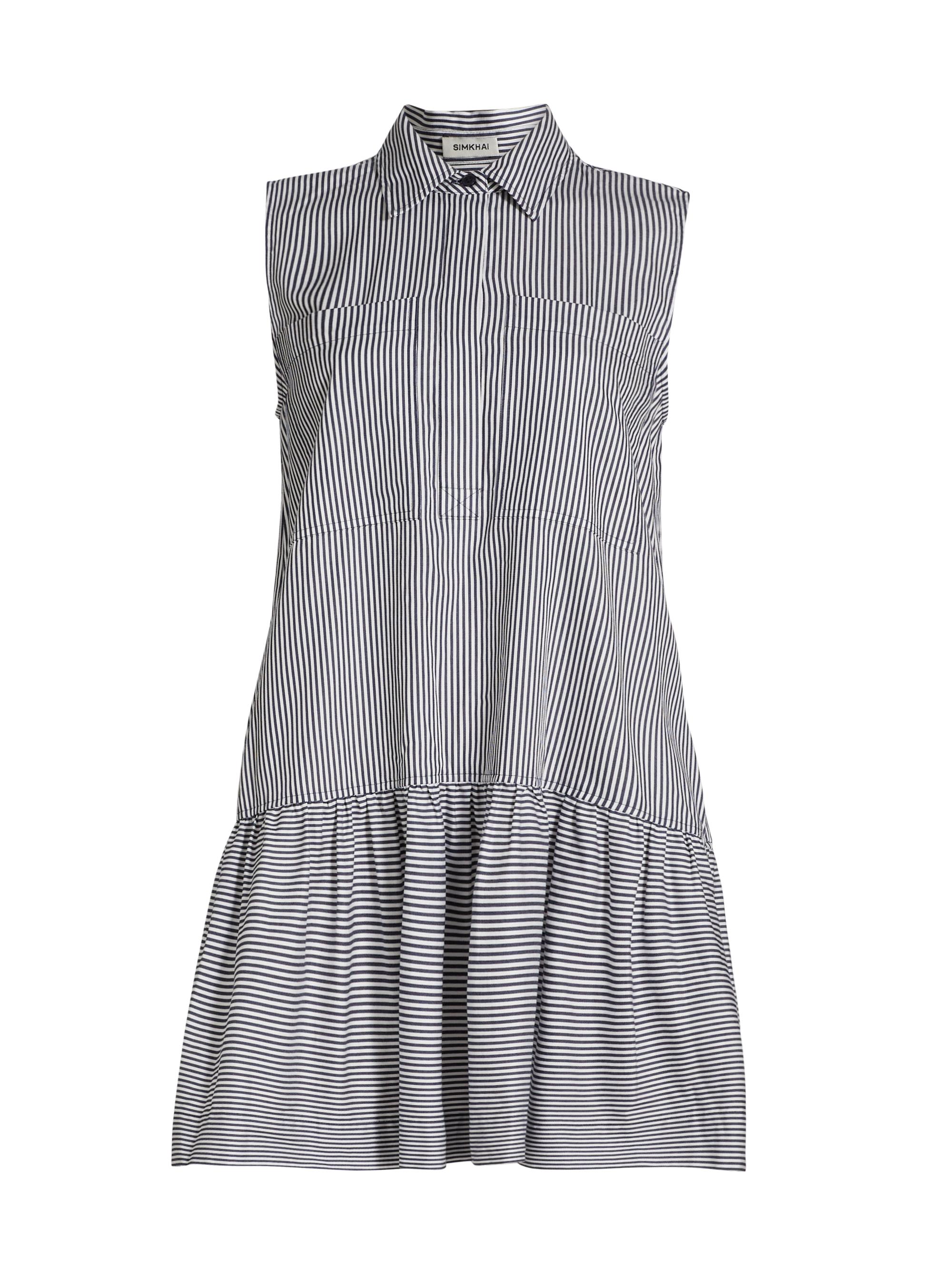 SIMKHAI Women's Candace Sleeveless Mini Shirtdress - Midnight Stripe