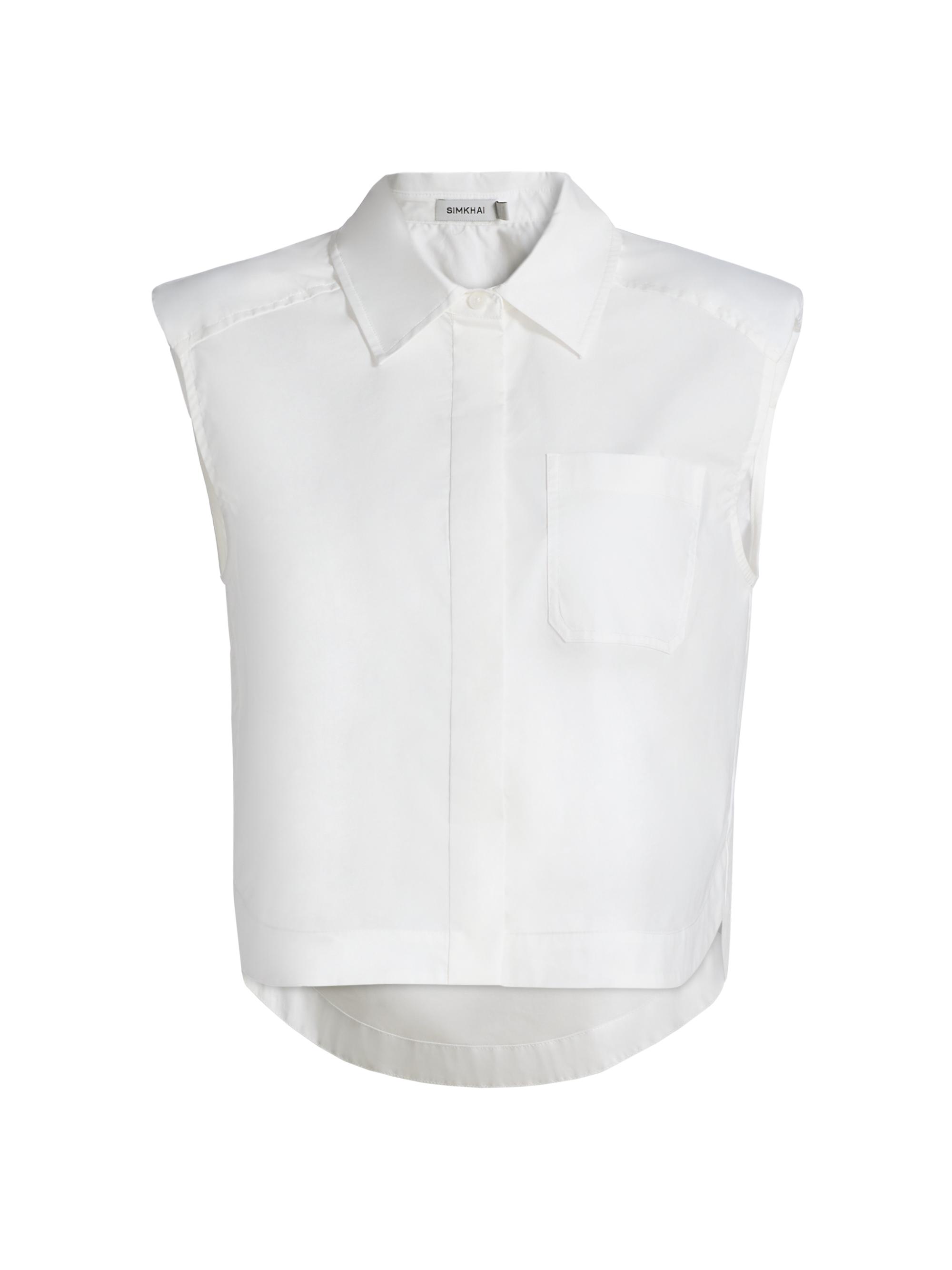 SIMKHAI Women's Winslow Cropped Sleeveless Button-Front Shirt - White