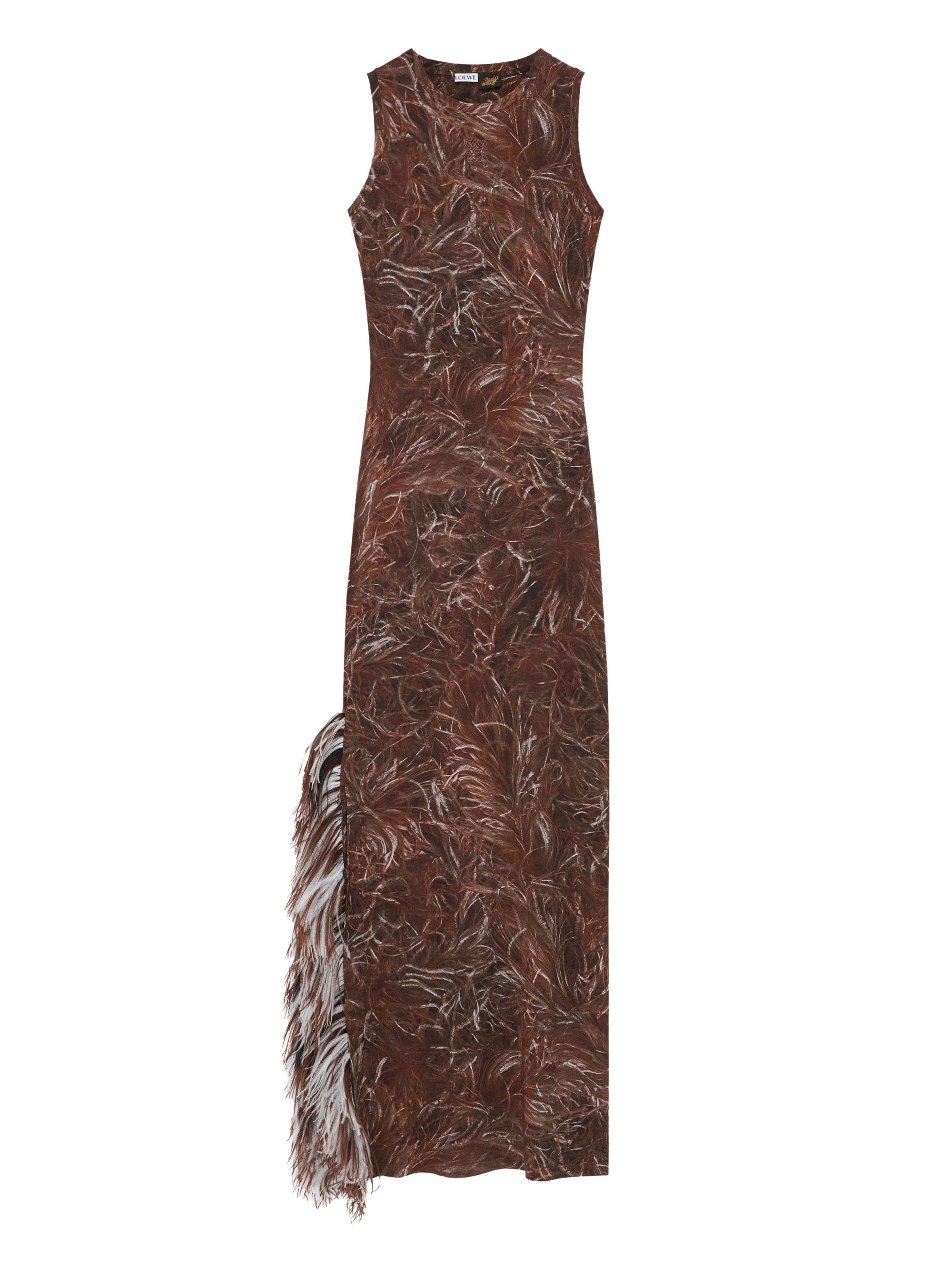 LOEWE Women's  x Paula's Ibiza Feather Tank Maxi Dress - Brown Multicolor