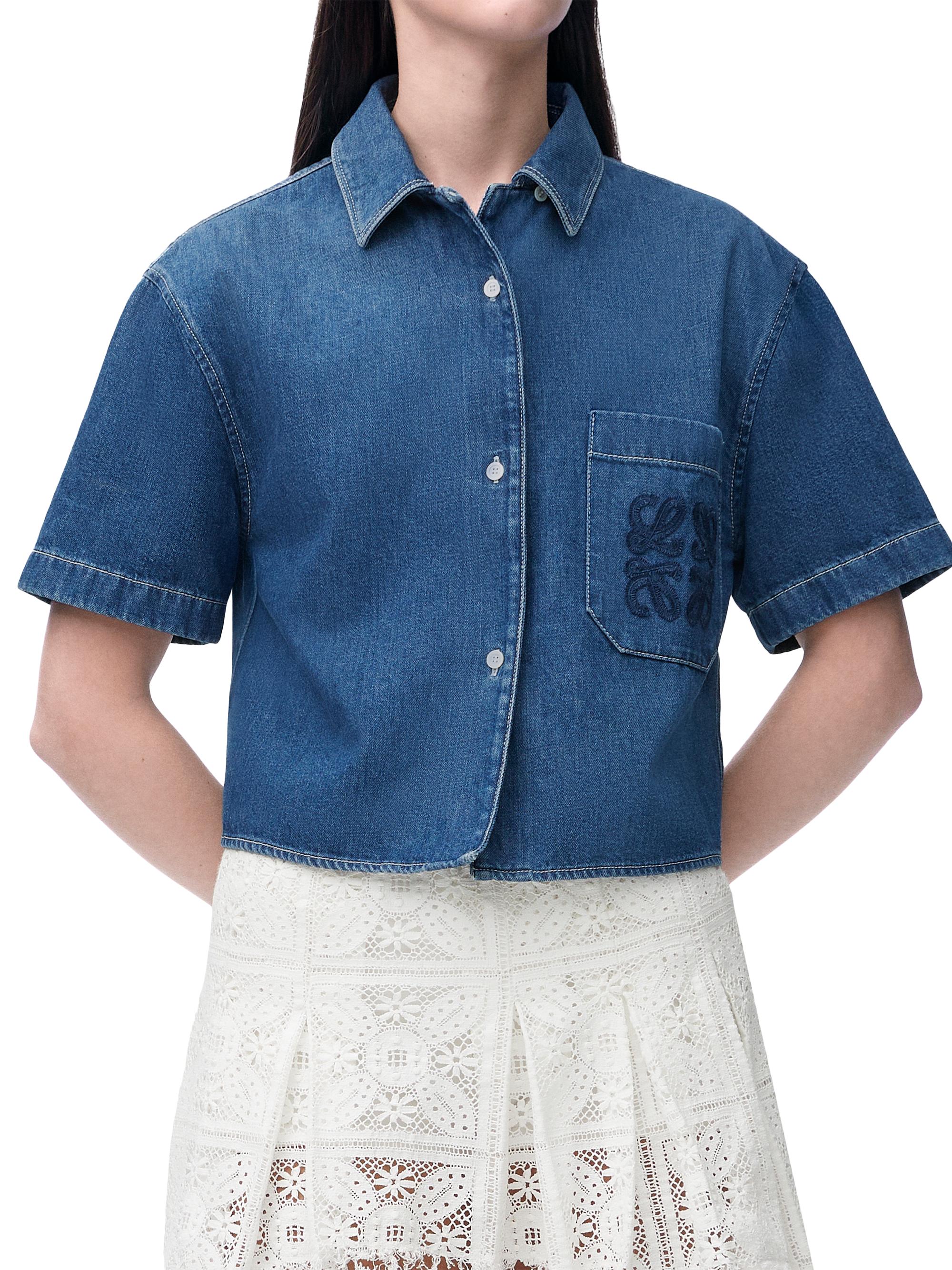LOEWE LOEWE x Paula's Ibiza Cropped Short-Sleeve Denim Shirt