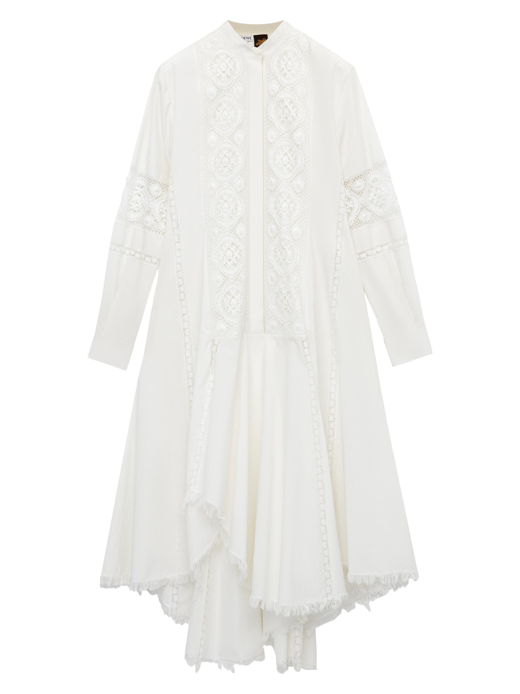 LOEWE Women's  x Paula's Ibiza Lace Long-Sleeve Shirtdress - White