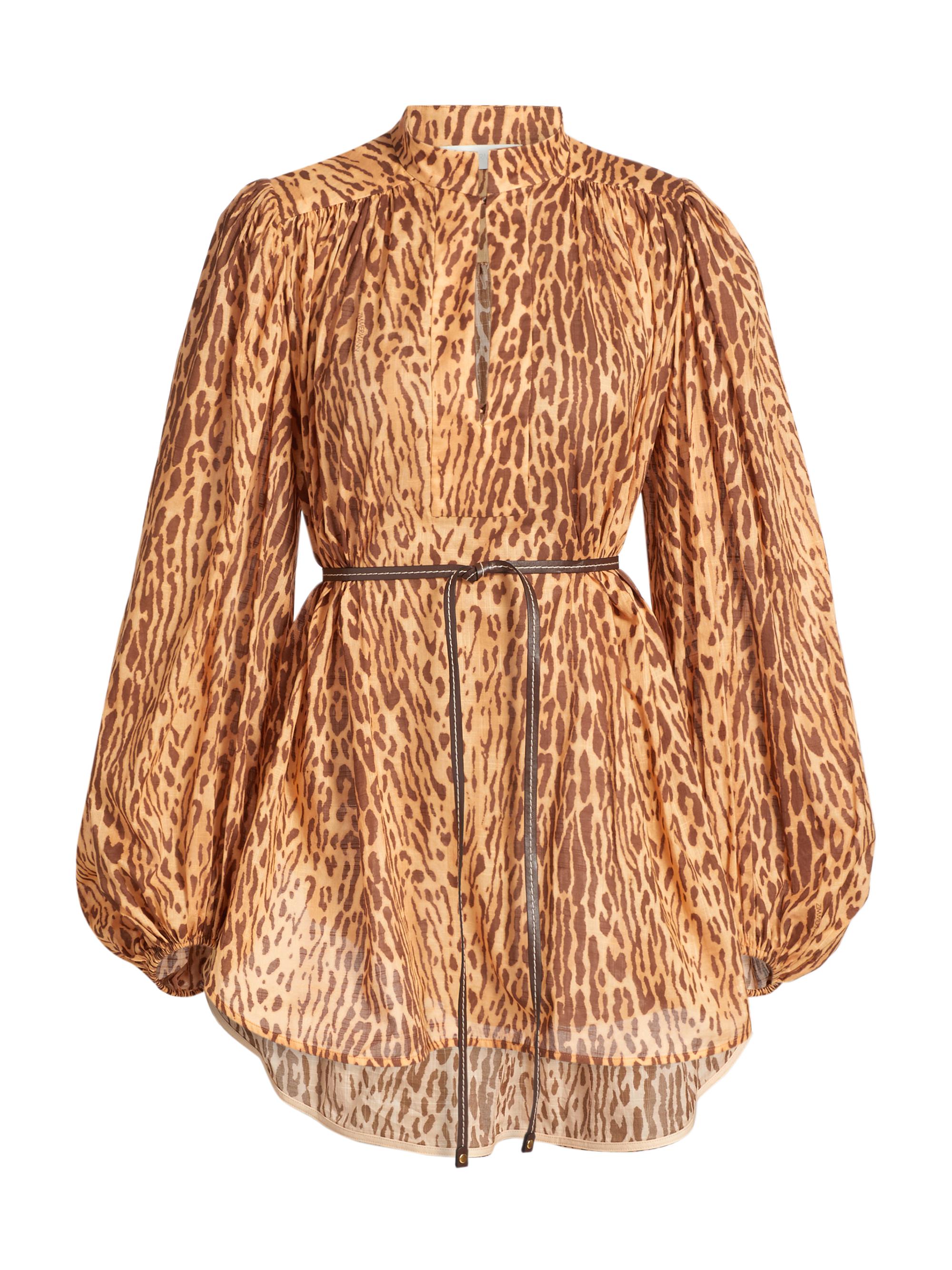 Zimmermann Women's Cascadian Printed Long-Sleeve Top - Tan Leopard