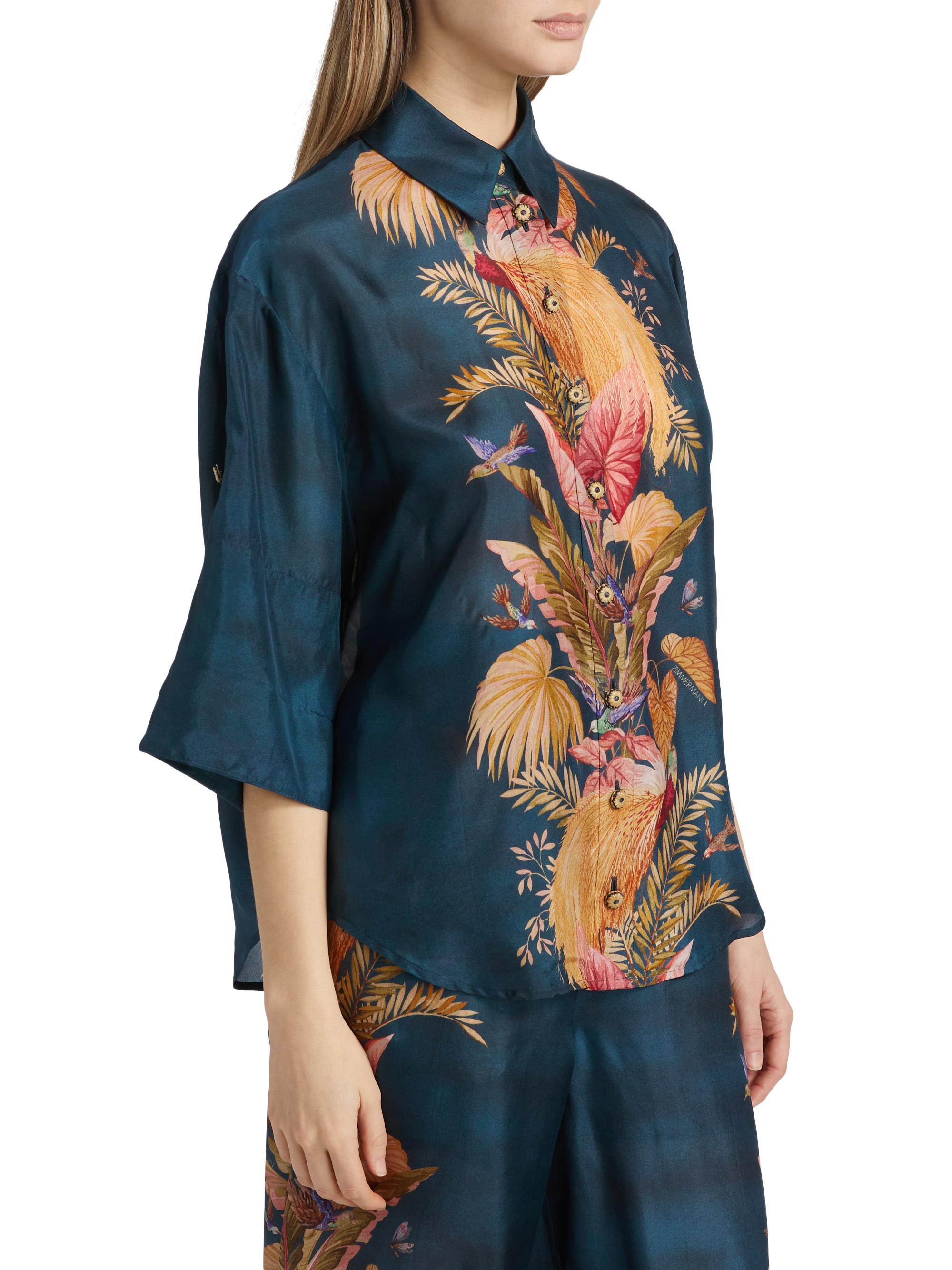 Zimmermann Ascension Leaf Print Silk Relaxed Shirt | Saks Fifth Avenue