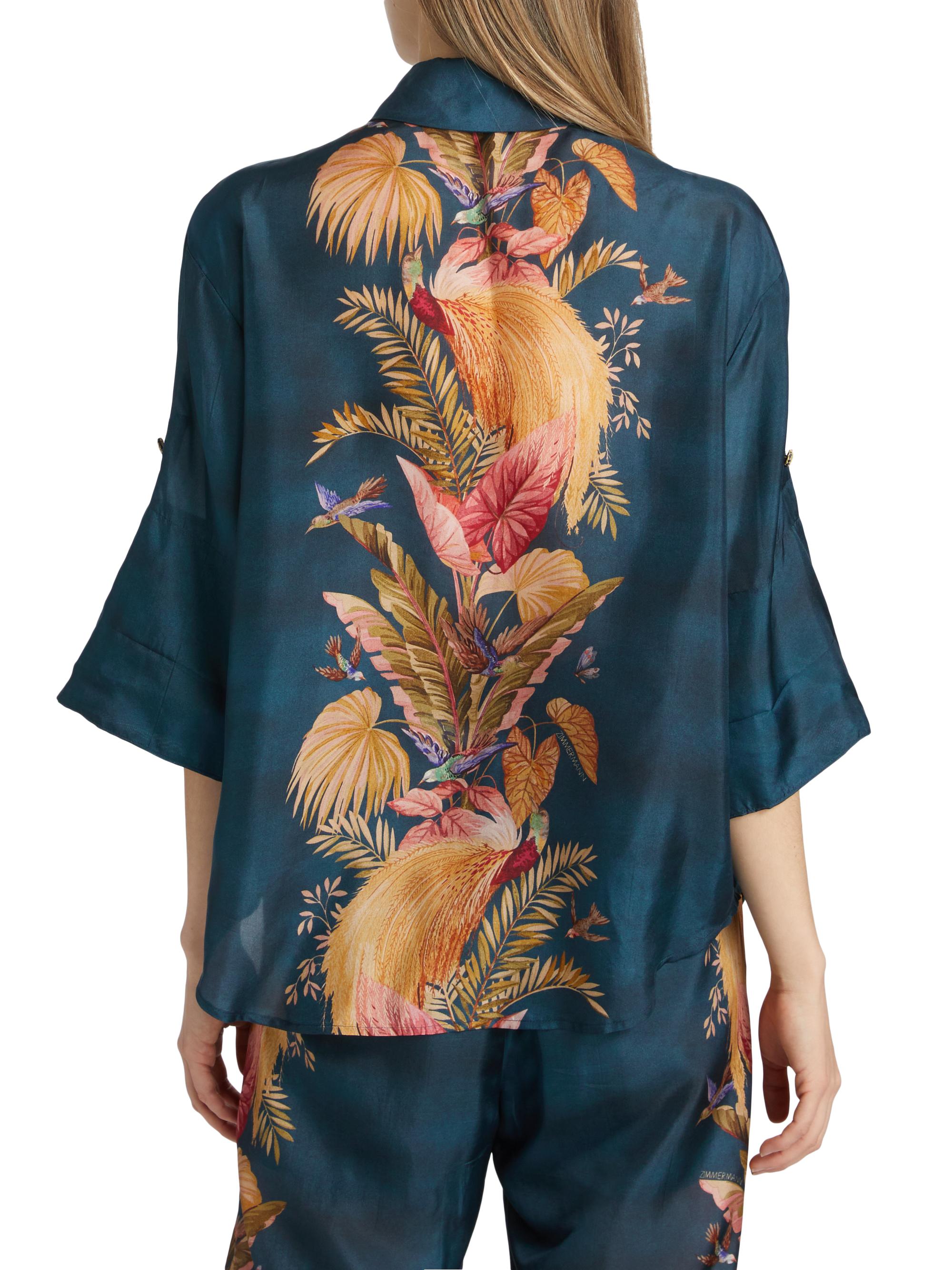 Zimmermann Ascension Leaf Print Silk Relaxed Shirt | Saks Fifth Avenue