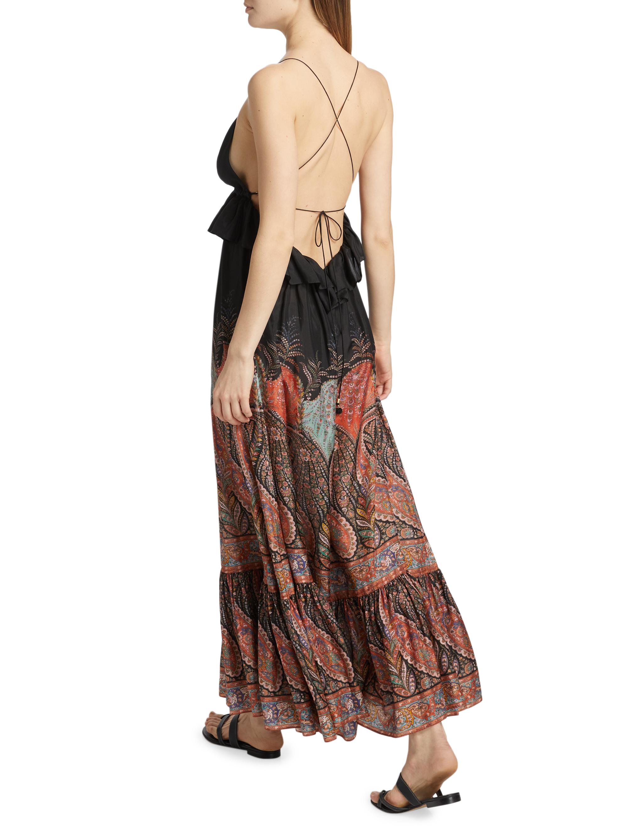 Rhiannon Ruffled Paisley Silk Maxi Dress