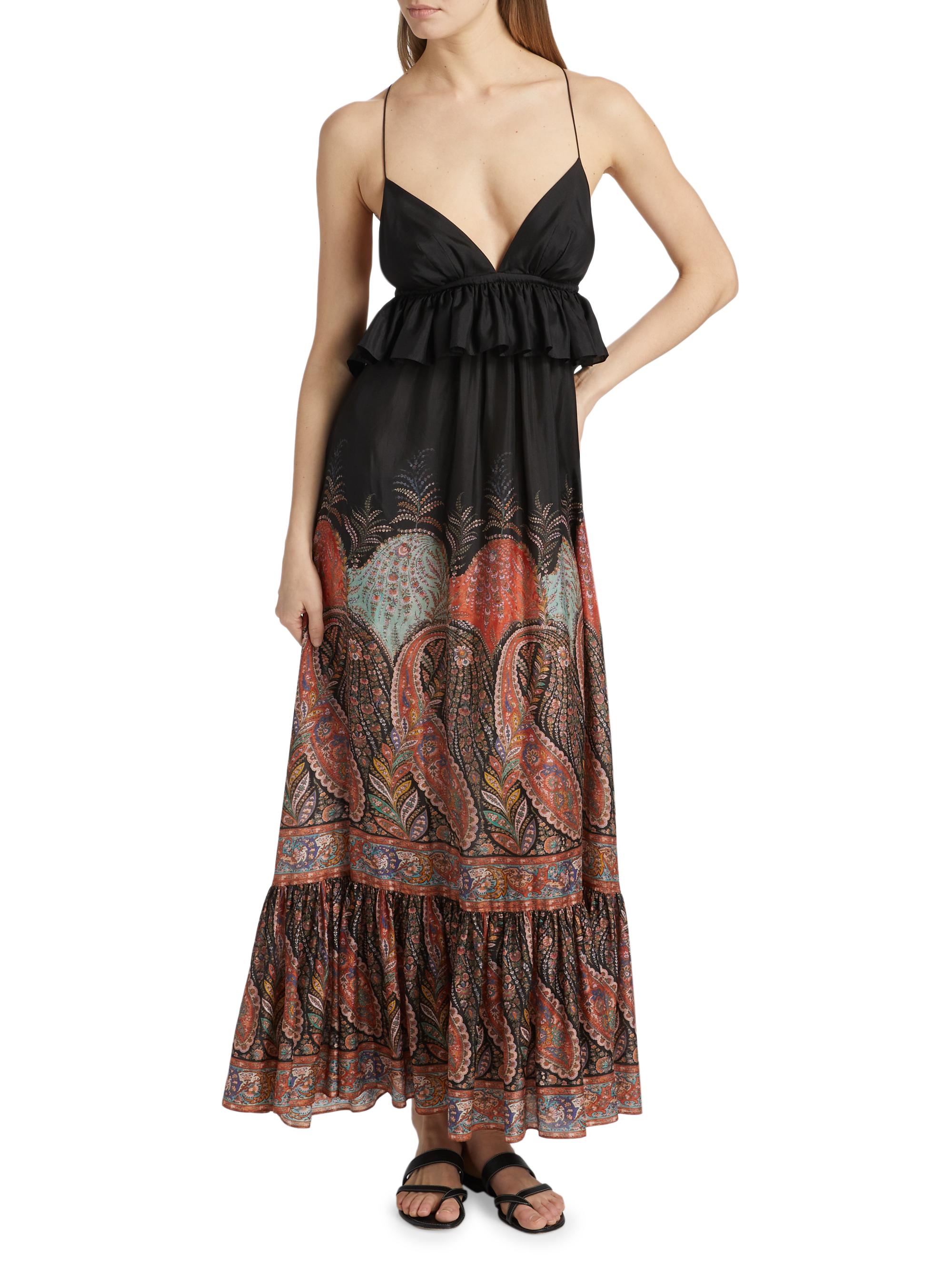 Rhiannon Ruffled Paisley Silk Maxi Dress