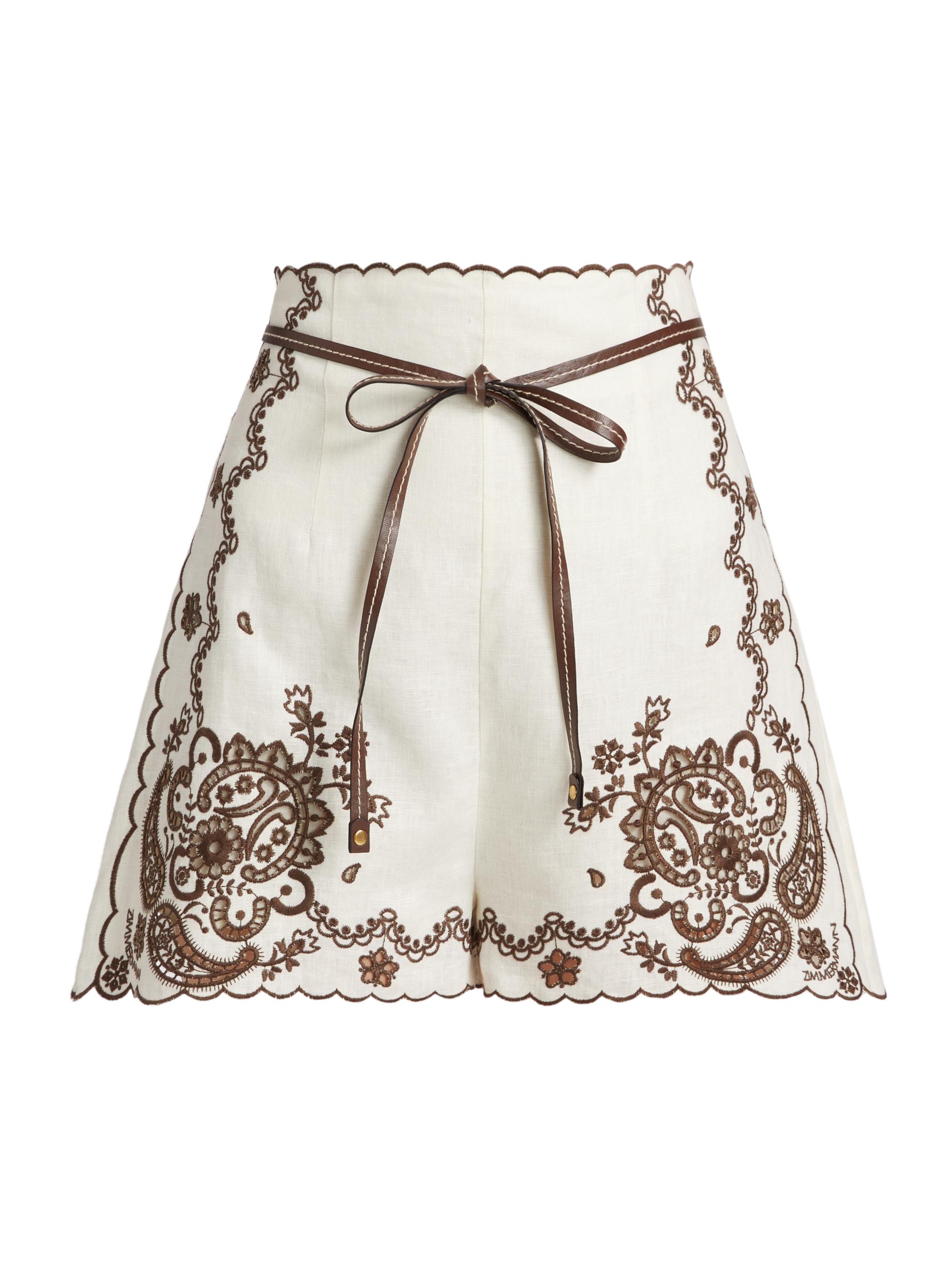うめ Zimmermann Ascension Embroidered Linen Shorts | Saks Fifth Avenue