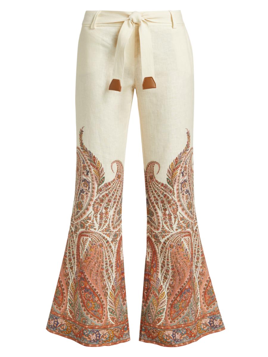 ★ジマーマン★Rhiannon リネンフレアパンツ ペイズリー Zimmermann Rhiannon Paisley Linen Tie-Waist Flared Pants