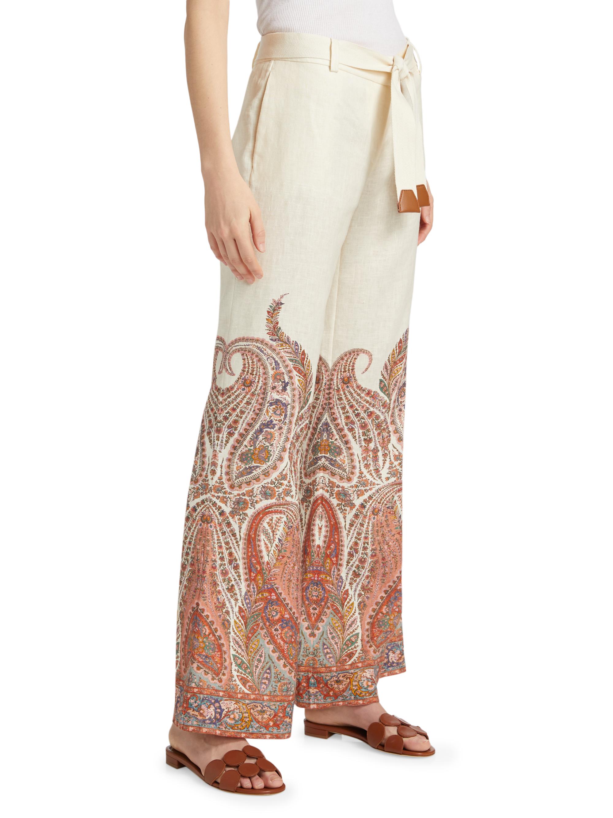 Zimmermann Rhiannon Paisley Linen Tie-Waist Flared Pants | Saks
