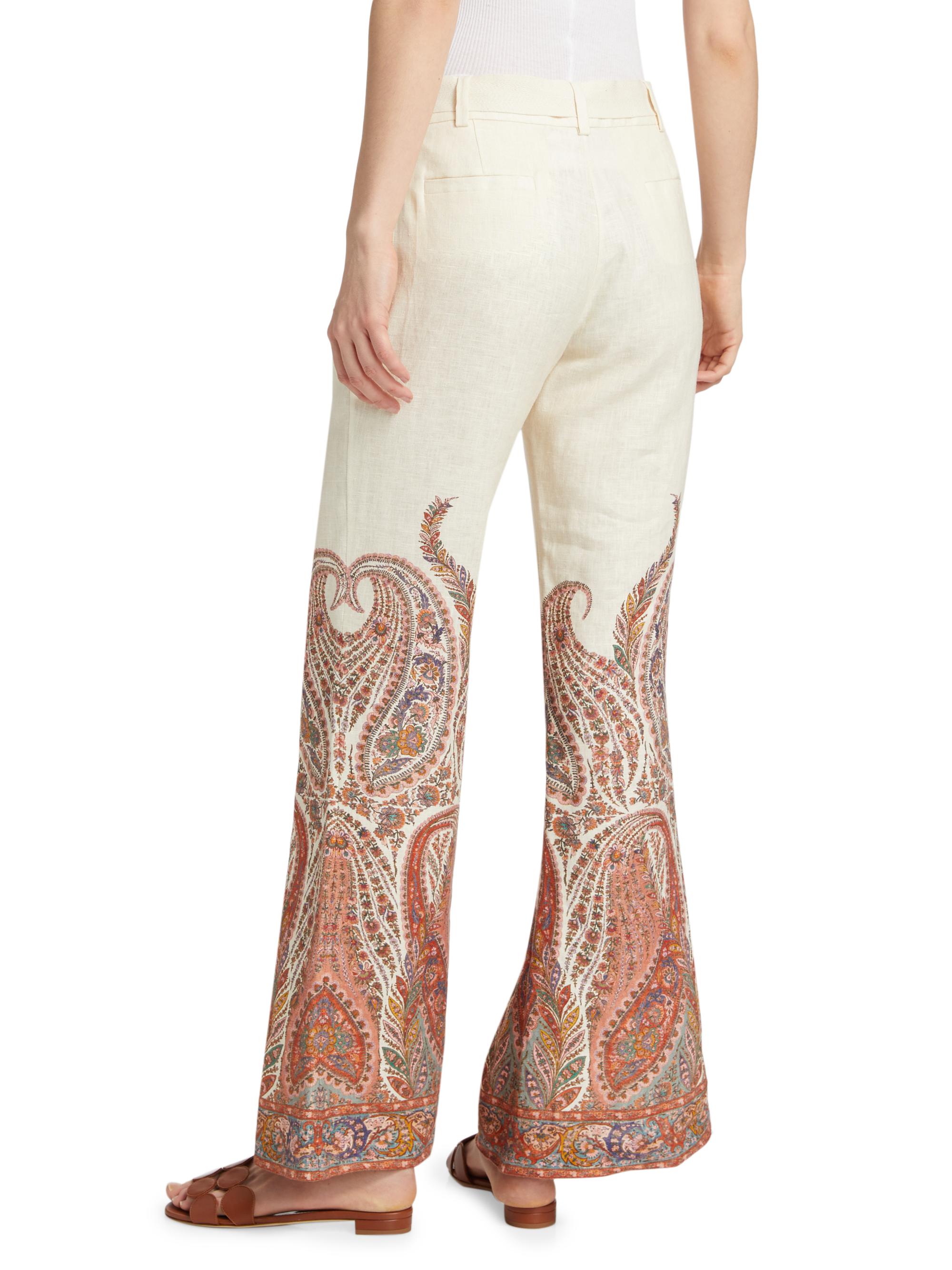 Zimmermann Rhiannon Paisley Linen Tie-Waist Flared Pants | Saks