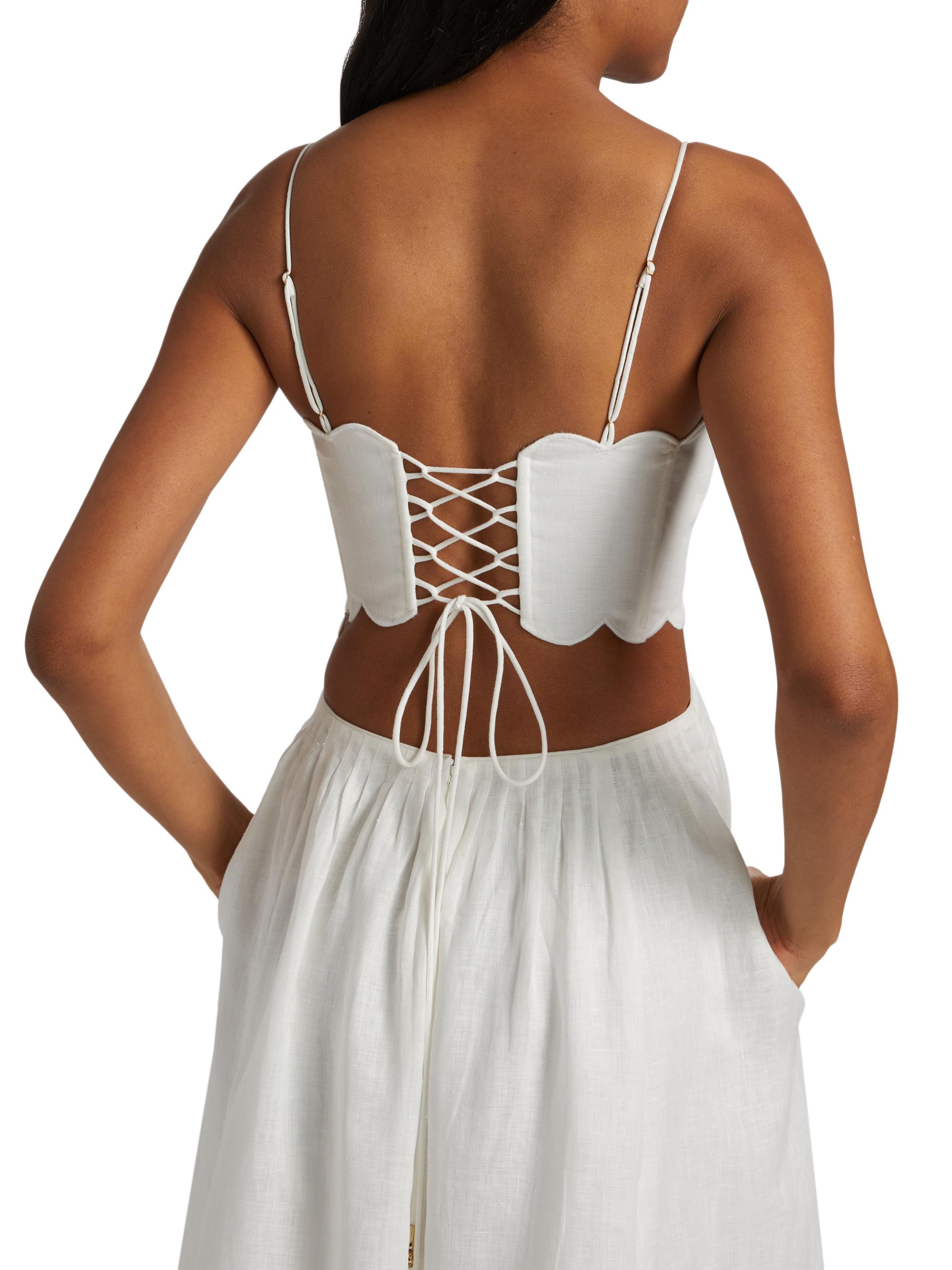 Zimmermann Rhiannon Scallop Linen Voile Midi-Dress | Saks Fifth Avenue