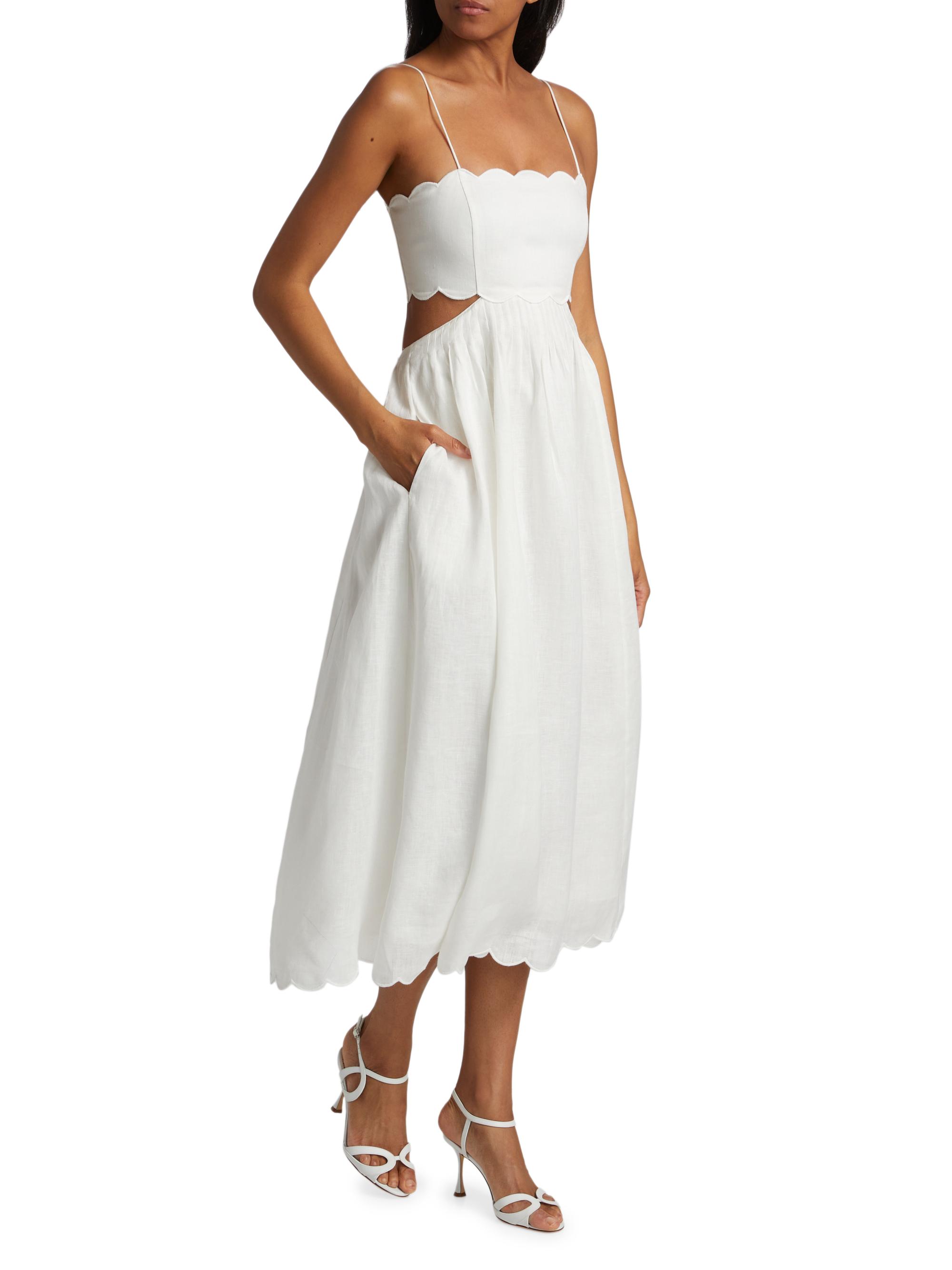 Zimmermann Rhiannon Scallop Linen Voile Midi-Dress | Saks Fifth Avenue