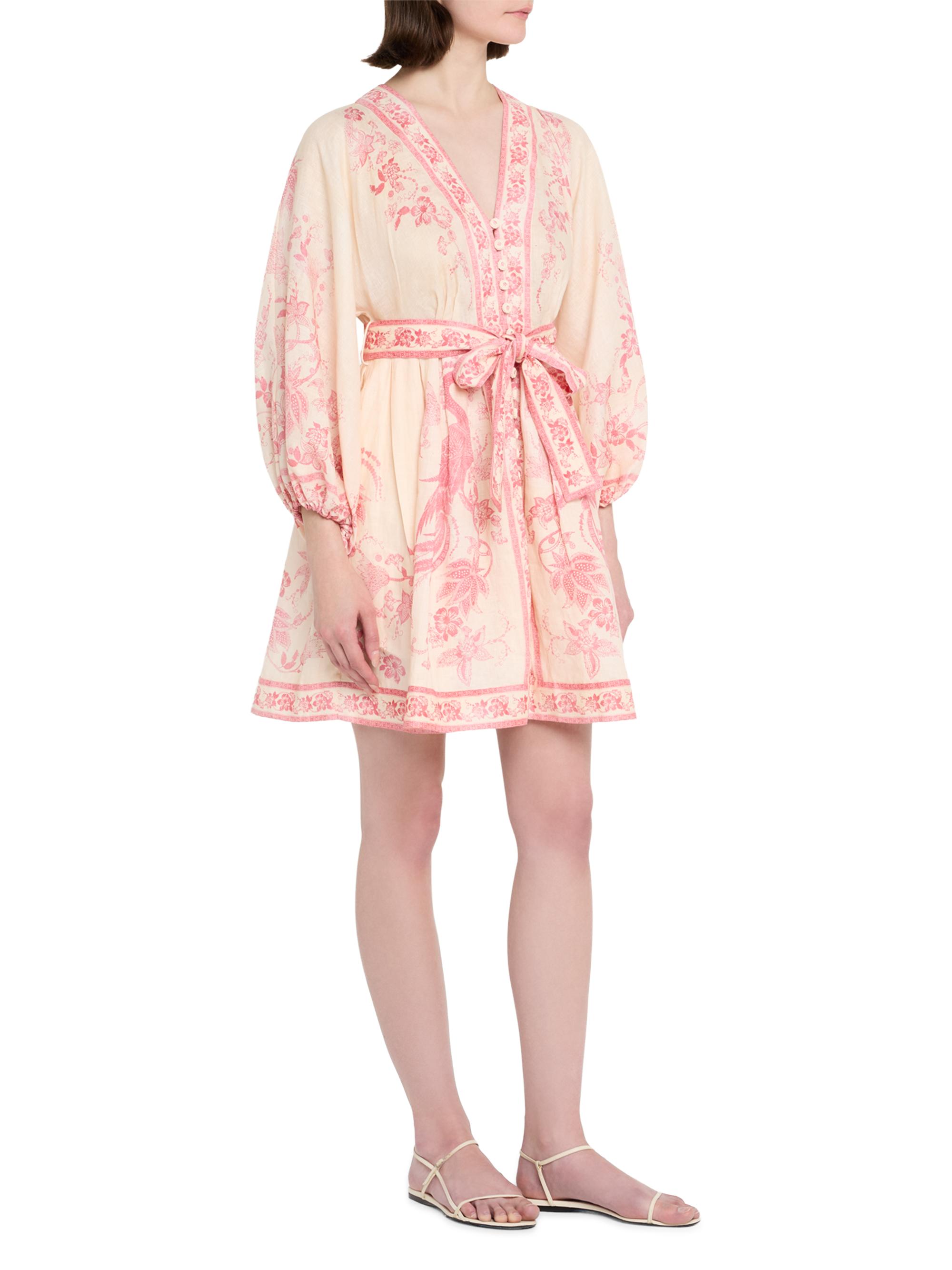 Lucky Floral Linen Tie-Waist Minidress