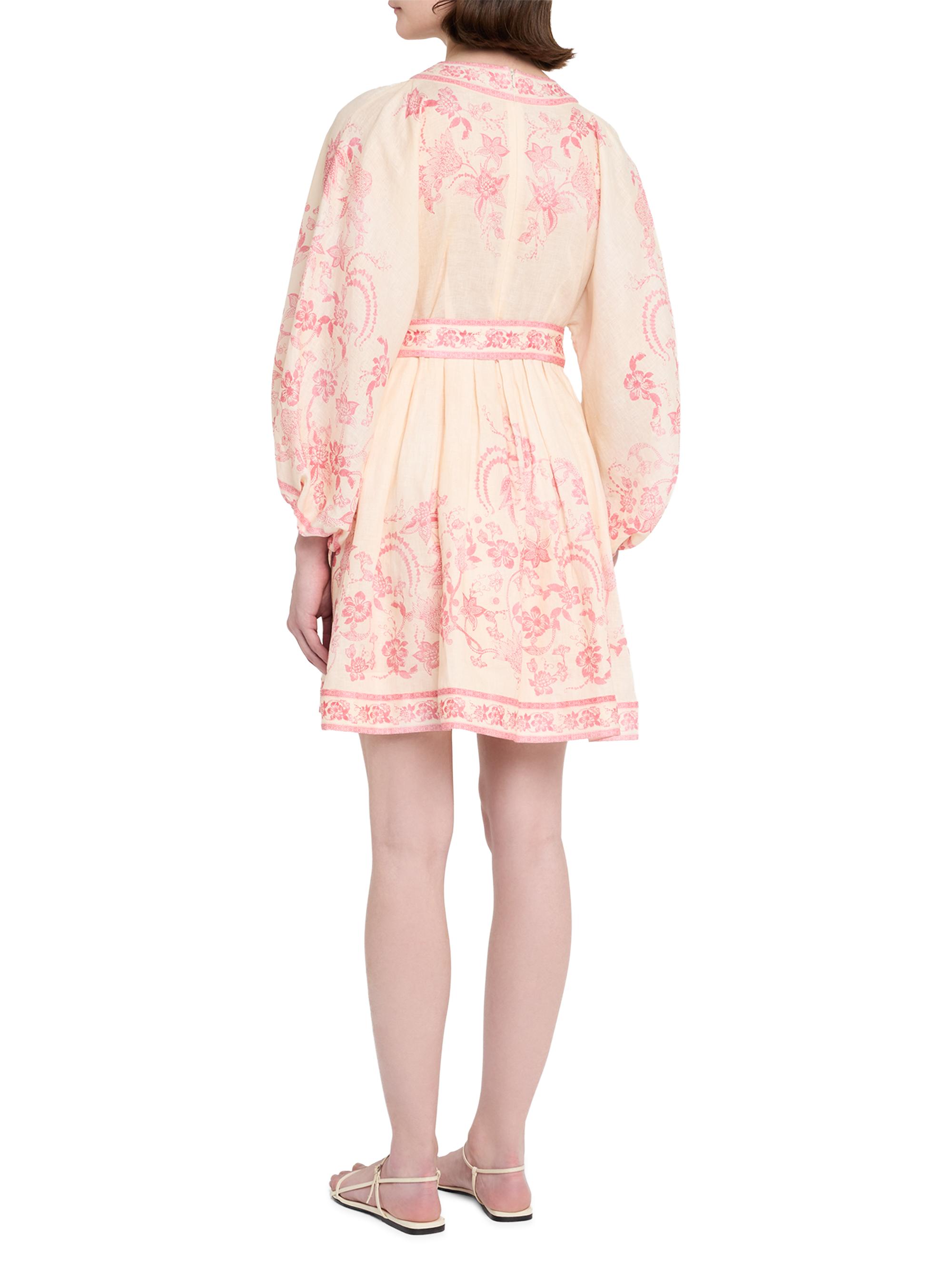 Lucky Floral Linen Tie-Waist Minidress