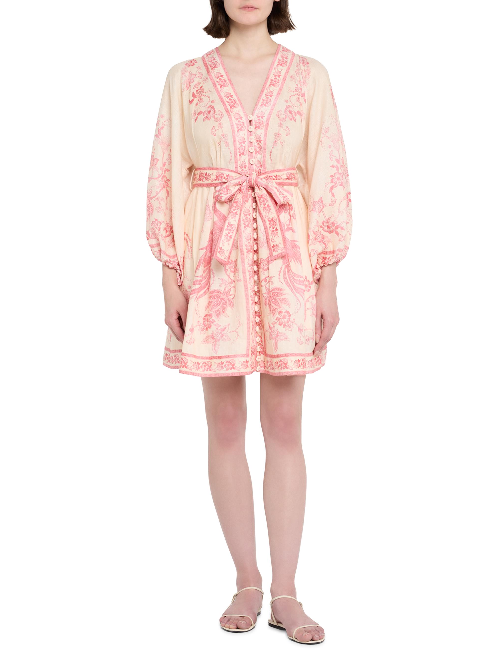 Lucky Floral Linen Tie-Waist Minidress