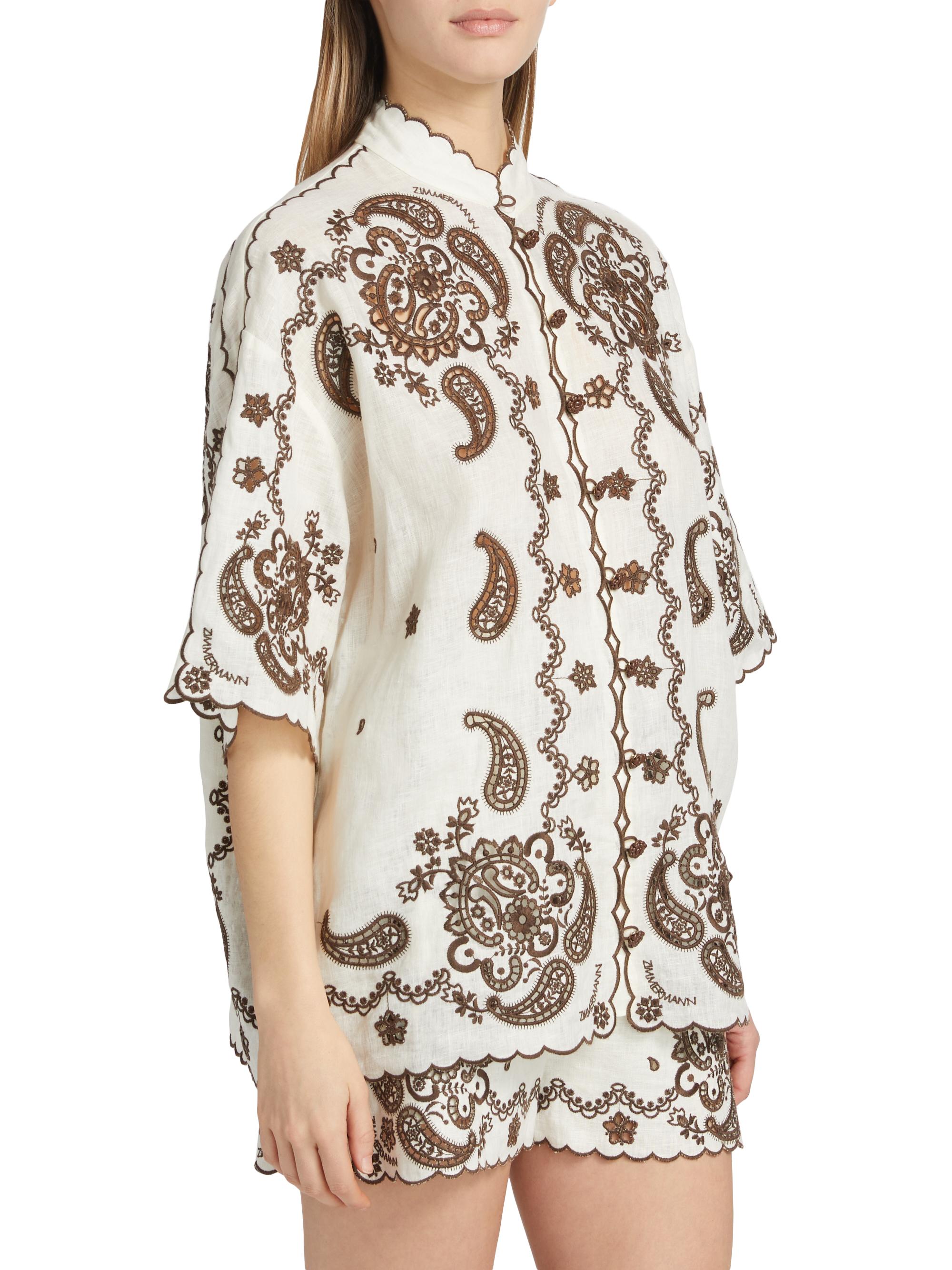 Zimmermann Ascension Embroidered Linen Shirt | Saks Fifth Avenue