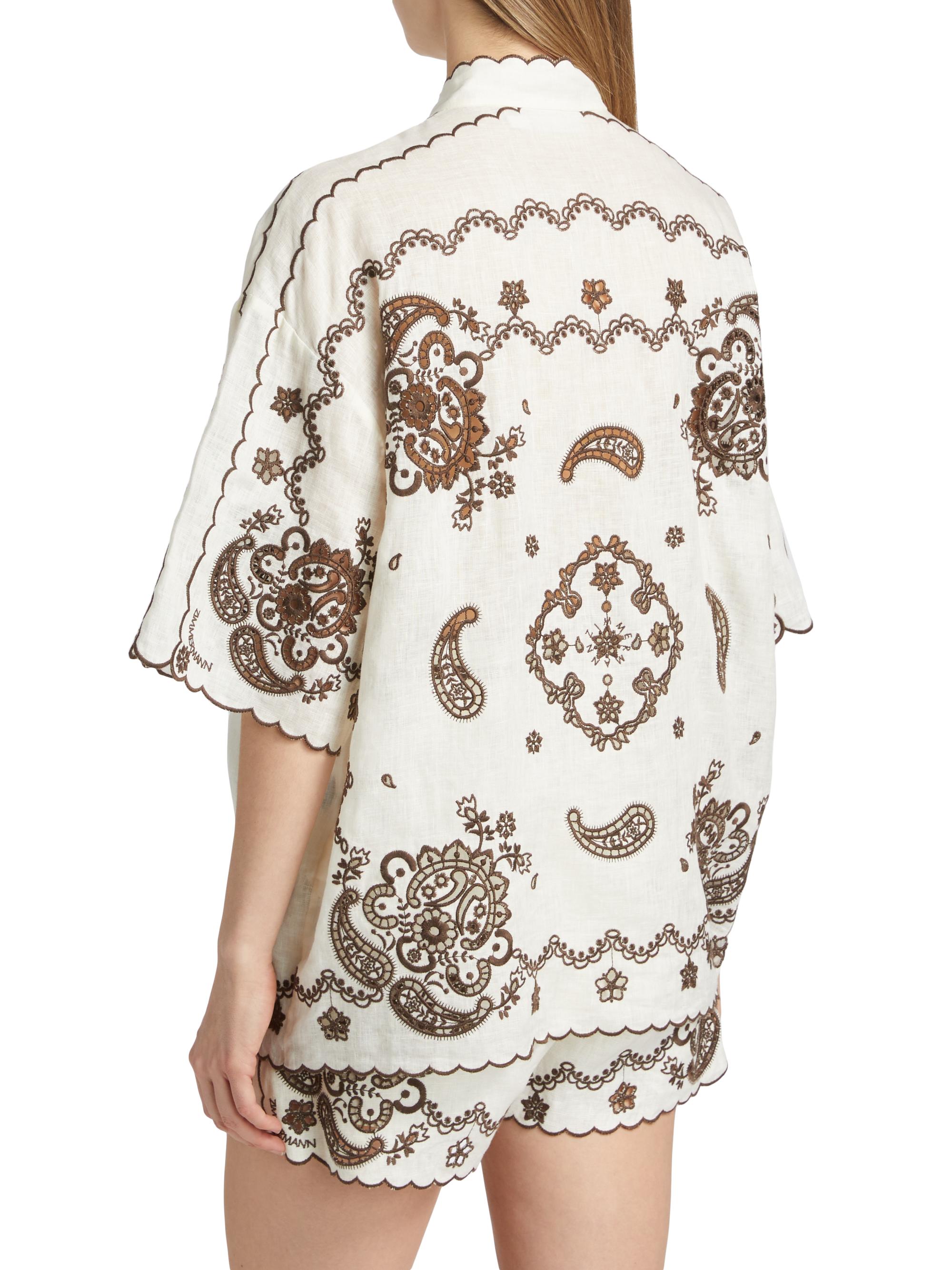 Zimmermann Ascension Embroidered Linen Shirt | Saks Fifth Avenue
