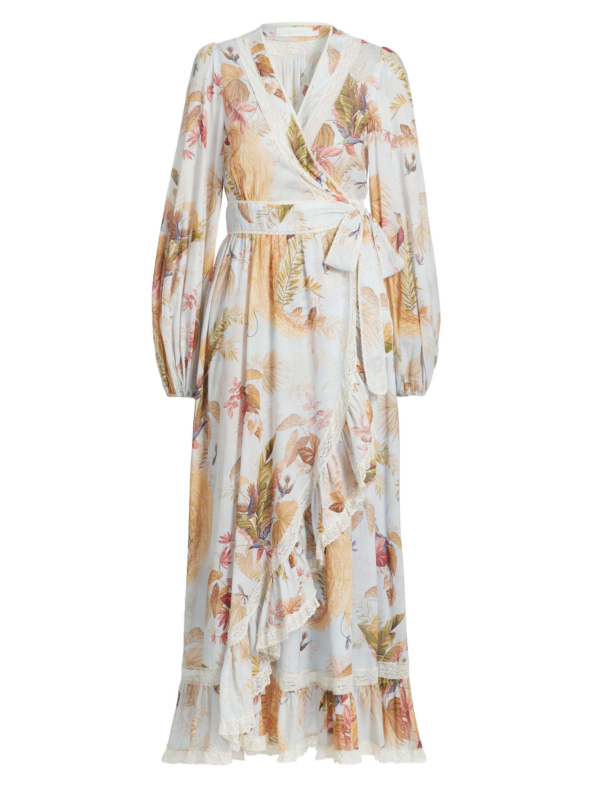 Zimmermann Women's Ascension Lace-Trimmed Printed Cotton Midi Dress - Light Blue Palm Floral