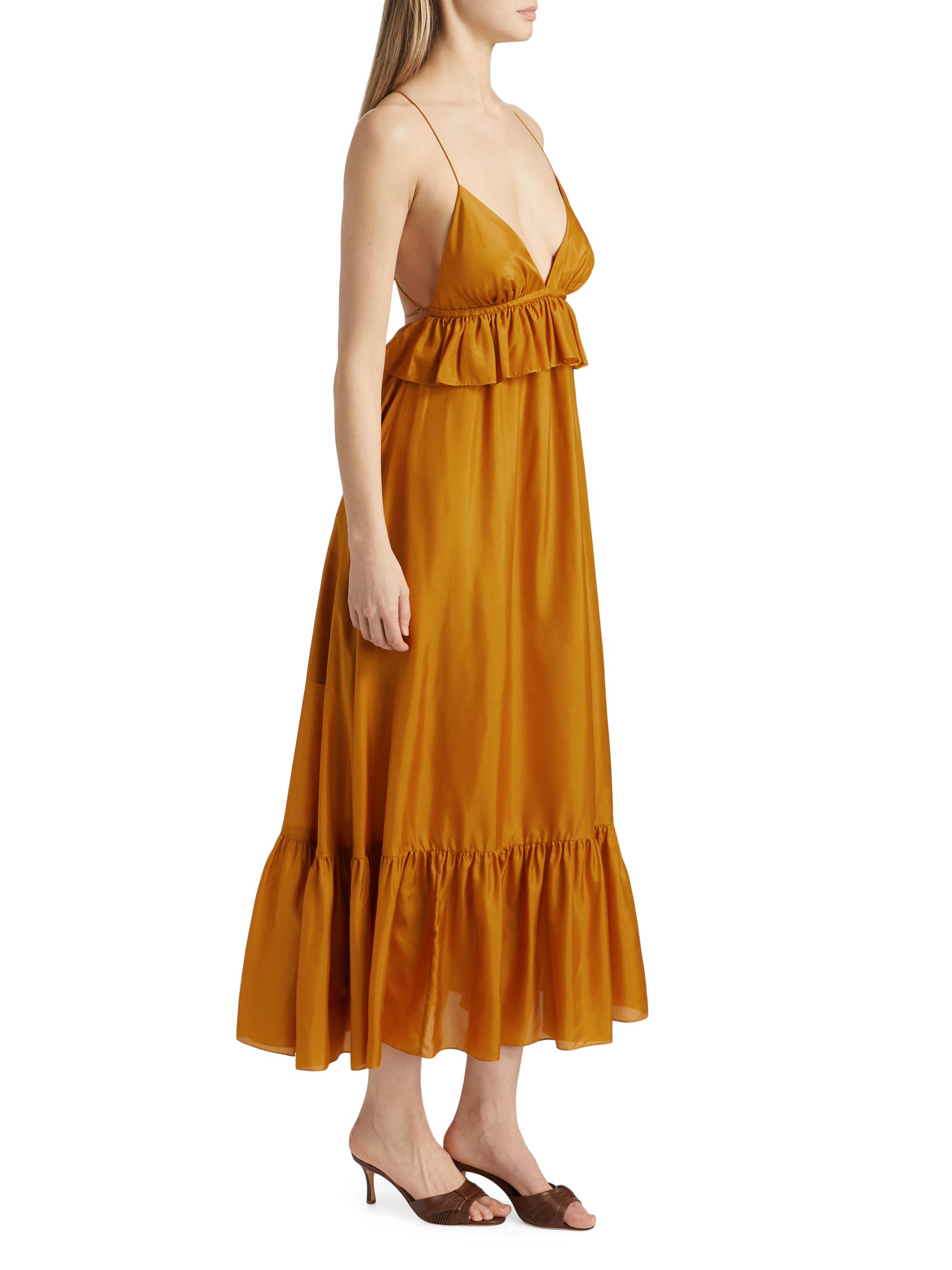 Zimmermann Rhiannon Ruffled Silk Maxi Dress - Gold - 0 (2-4)