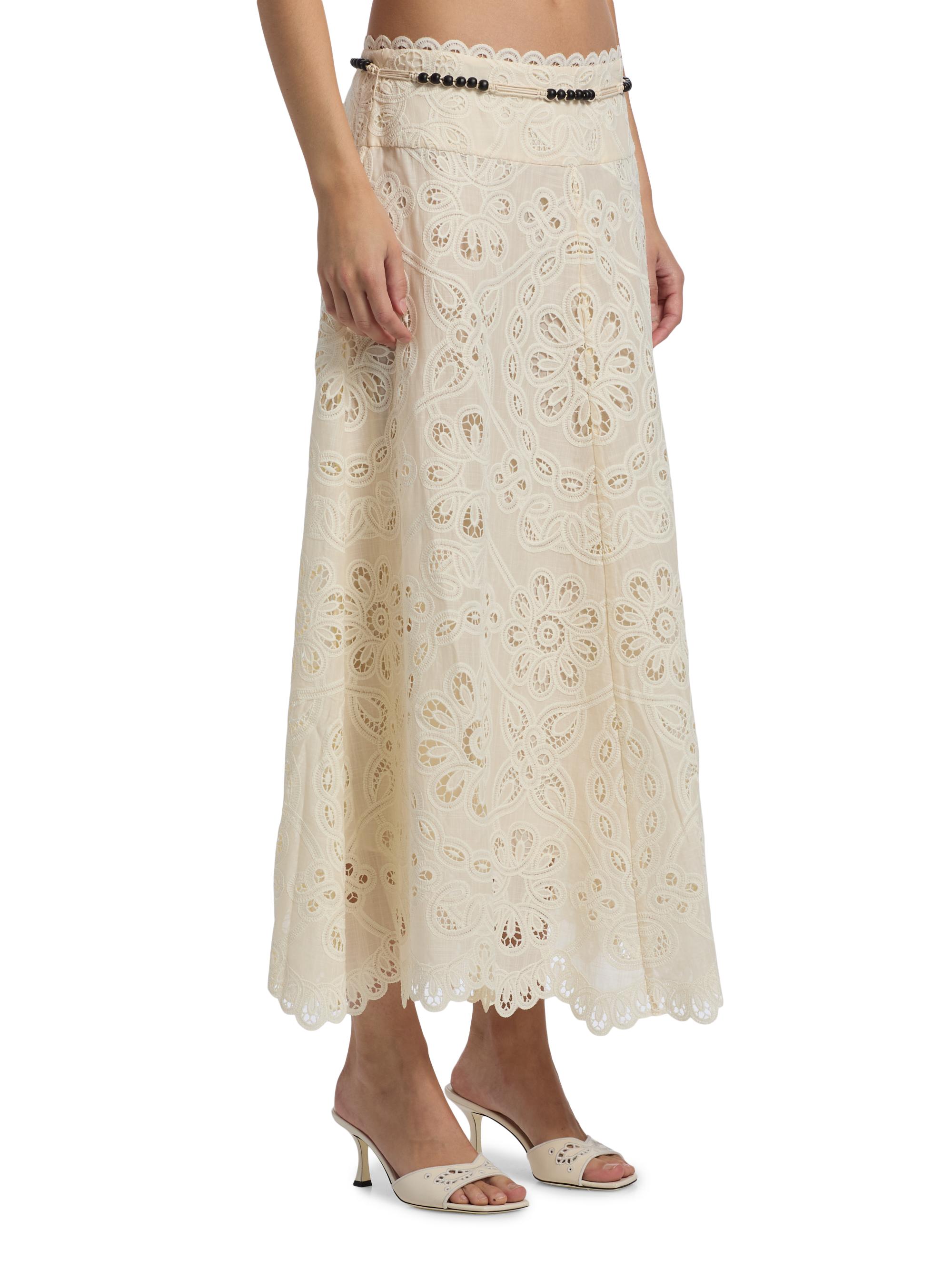 Zimmermann Rhiannon Lace Cotton A-Line Midi-Skirt | Saks Fifth Avenue