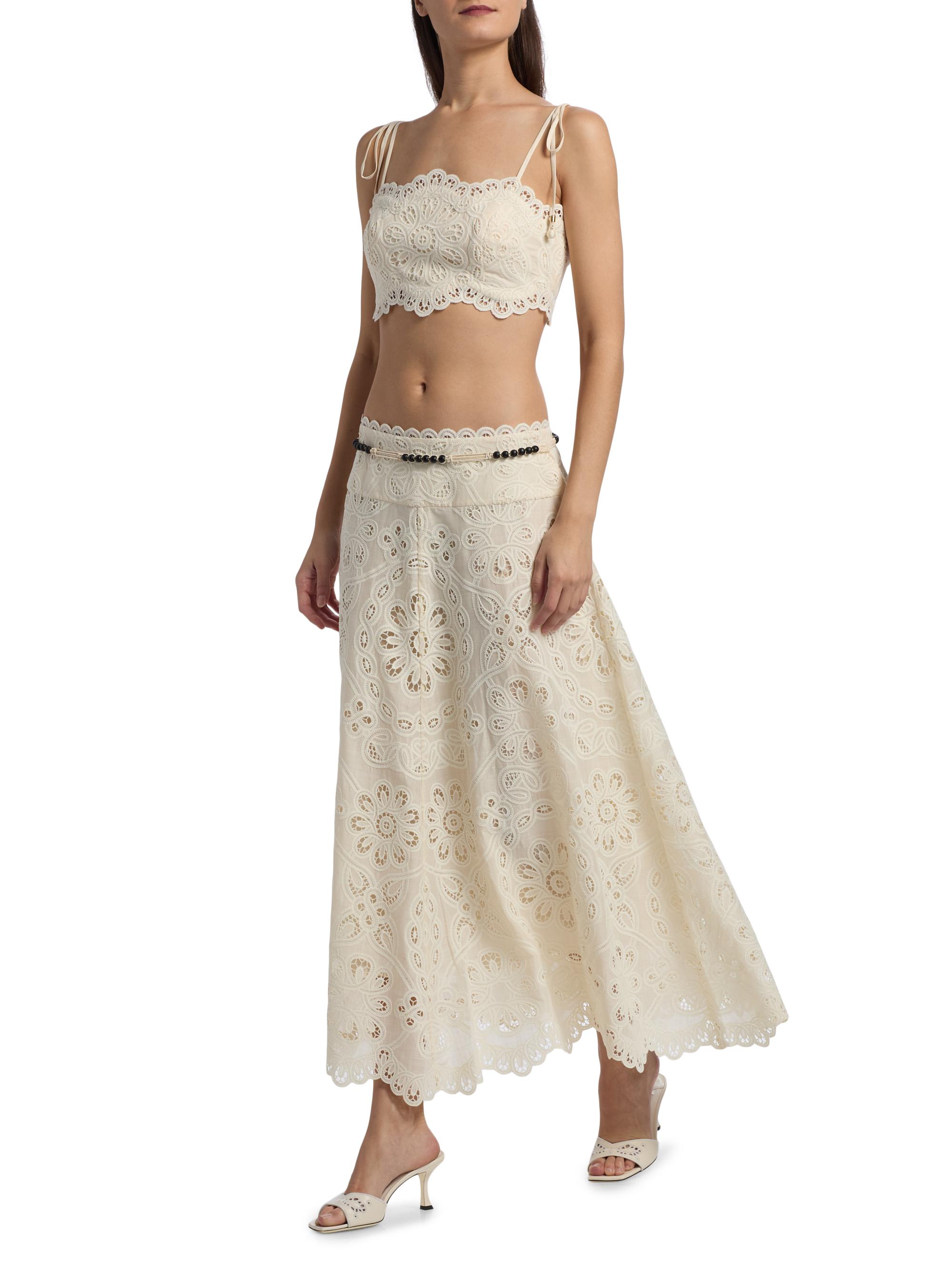 Zimmermann Rhiannon Lace Cotton A-Line Midi-Skirt | Saks Fifth Avenue
