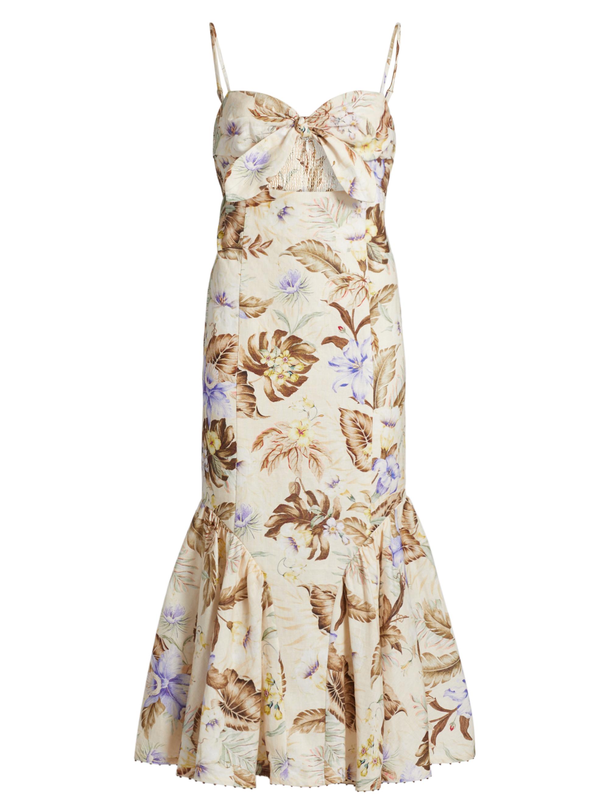 Zimmermann Women's Coco Leaf-Printed Linen Midi-Dress - Cream Multi Floral