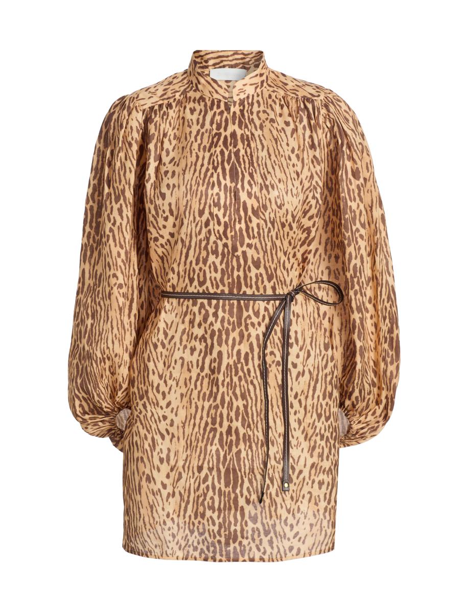 Zimmermann Women's Cascadian Leopard Linen Tunic Dress In Brown