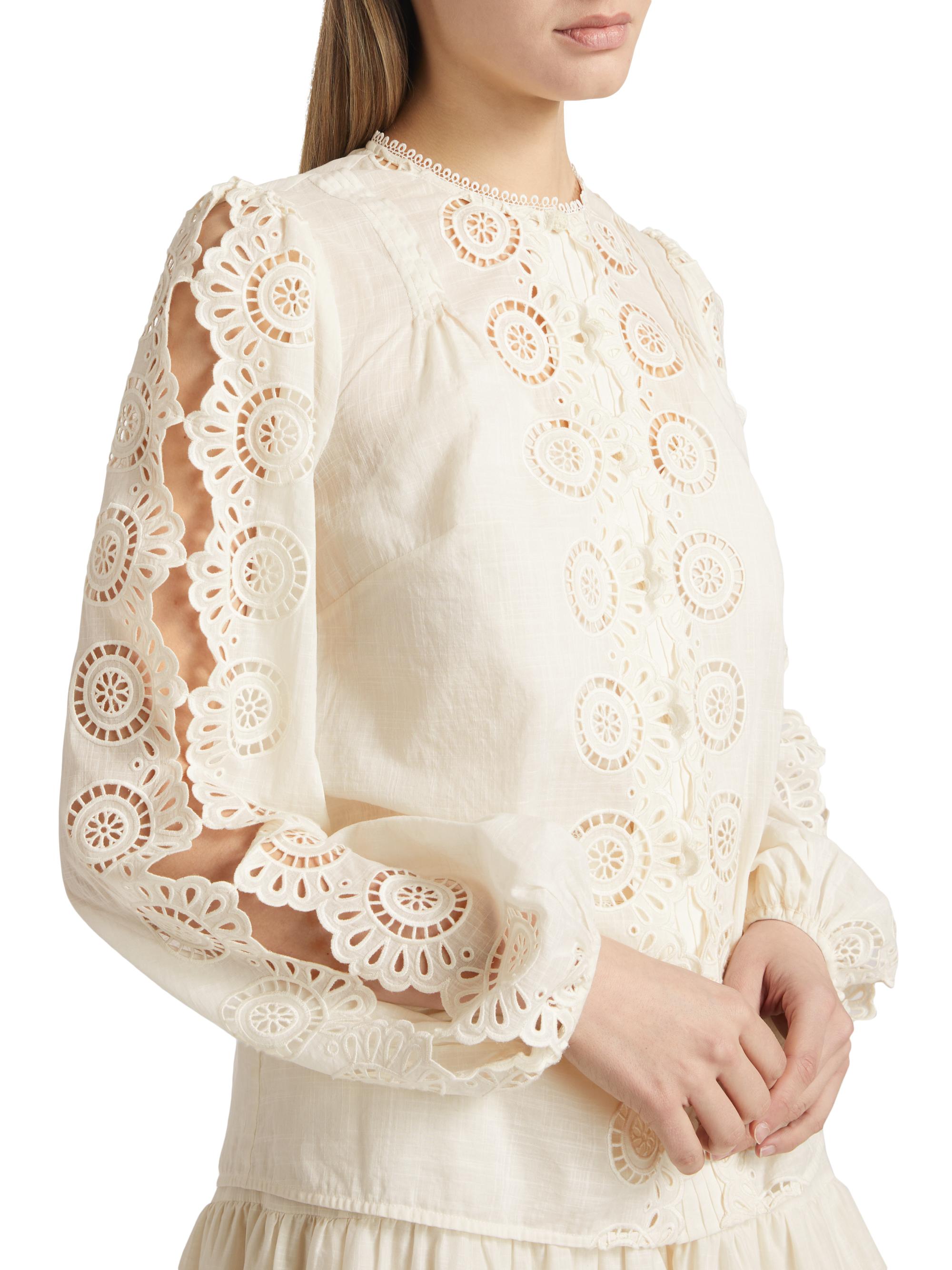 ZIMMERMANN Lucia Silk Embroidery ジマーマン Zimmermann Lucky Embroidered Cotton Blouse | Saks Fifth Avenue