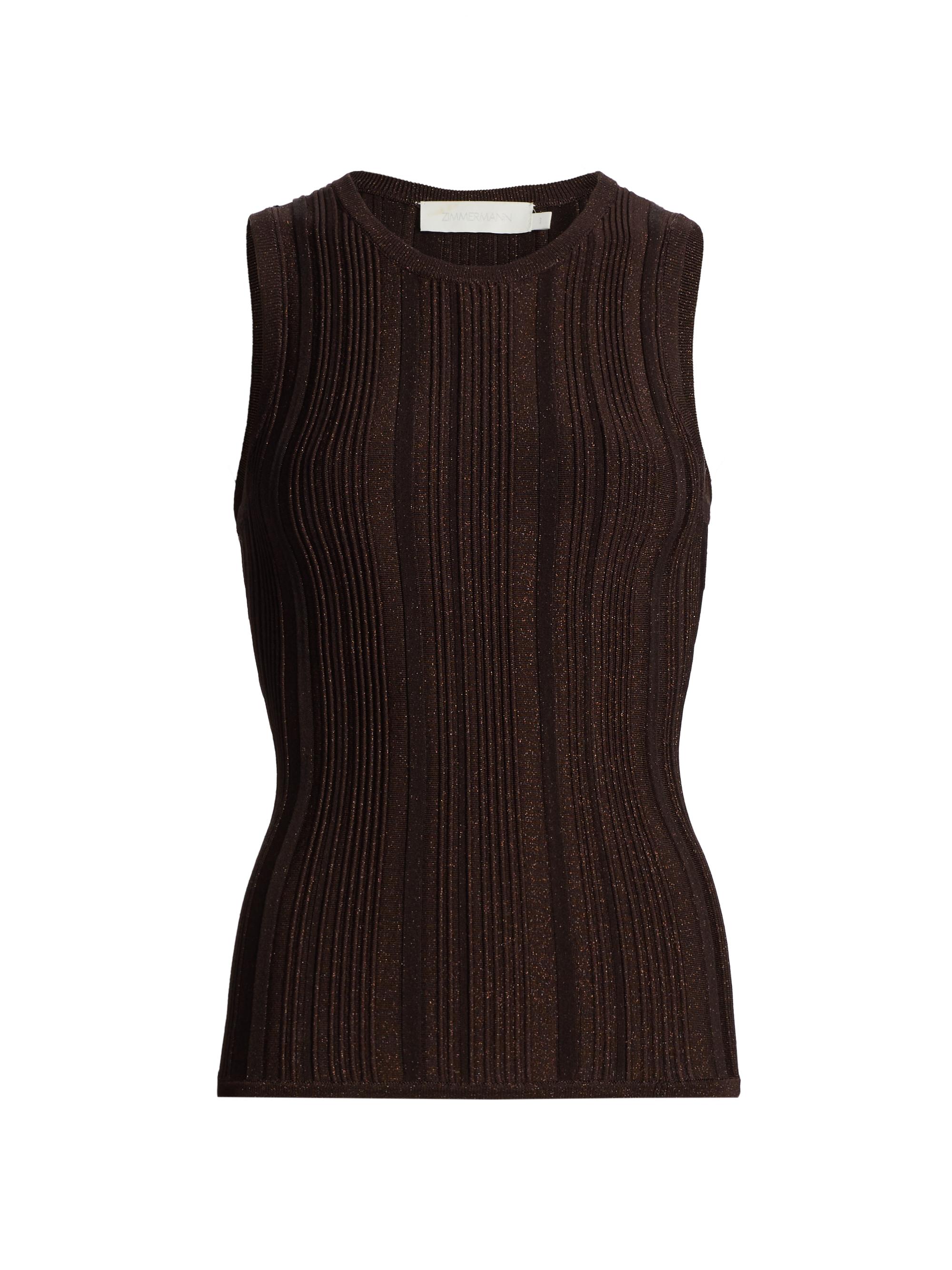 Zimmermann Women's Lucky Ribbed Metallic Racer Tank - Metallic Chocolate