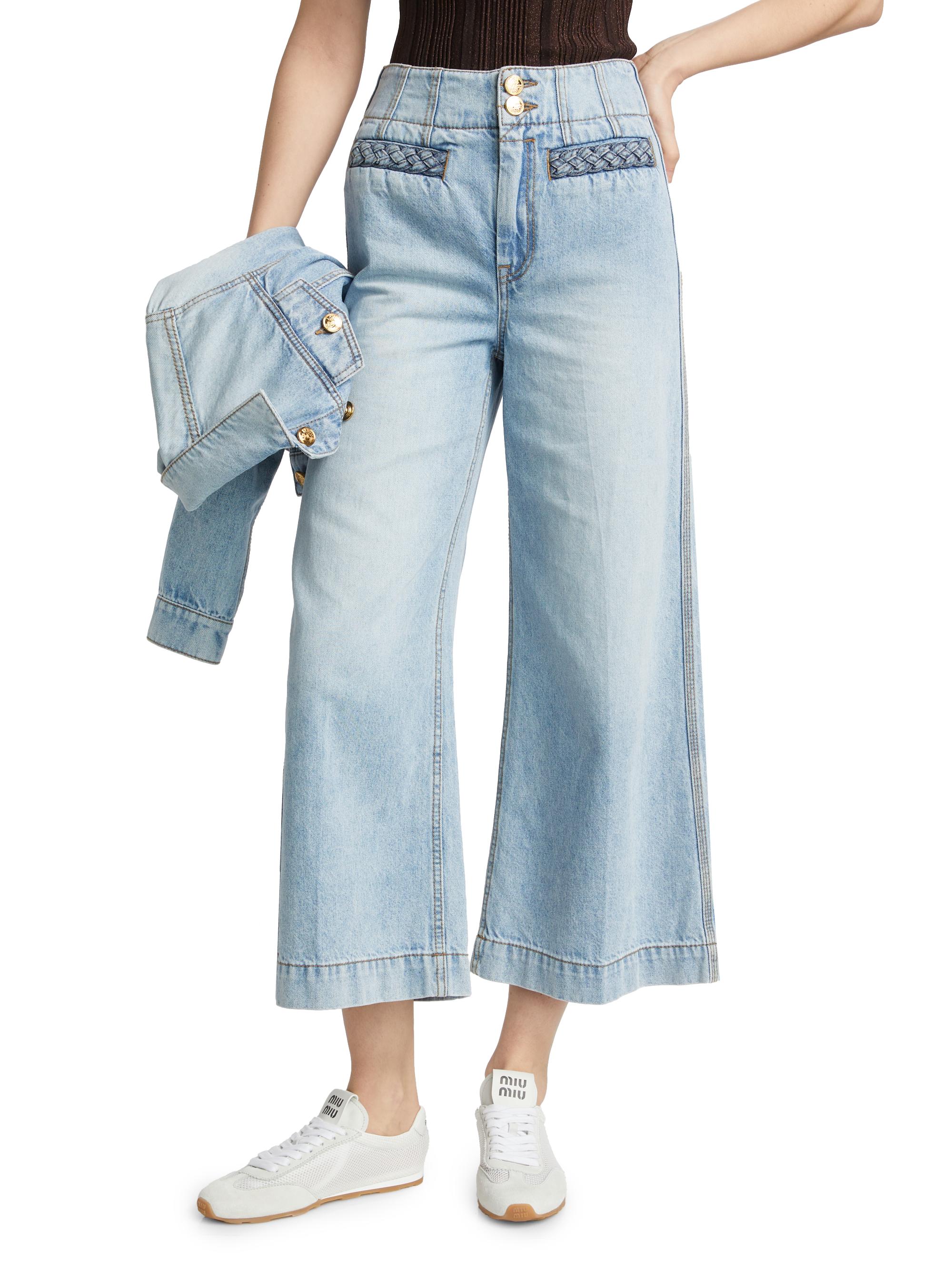 Zimmermann Lucky Washed Cotton Flared Crop Jeans | Saks Fifth Avenue