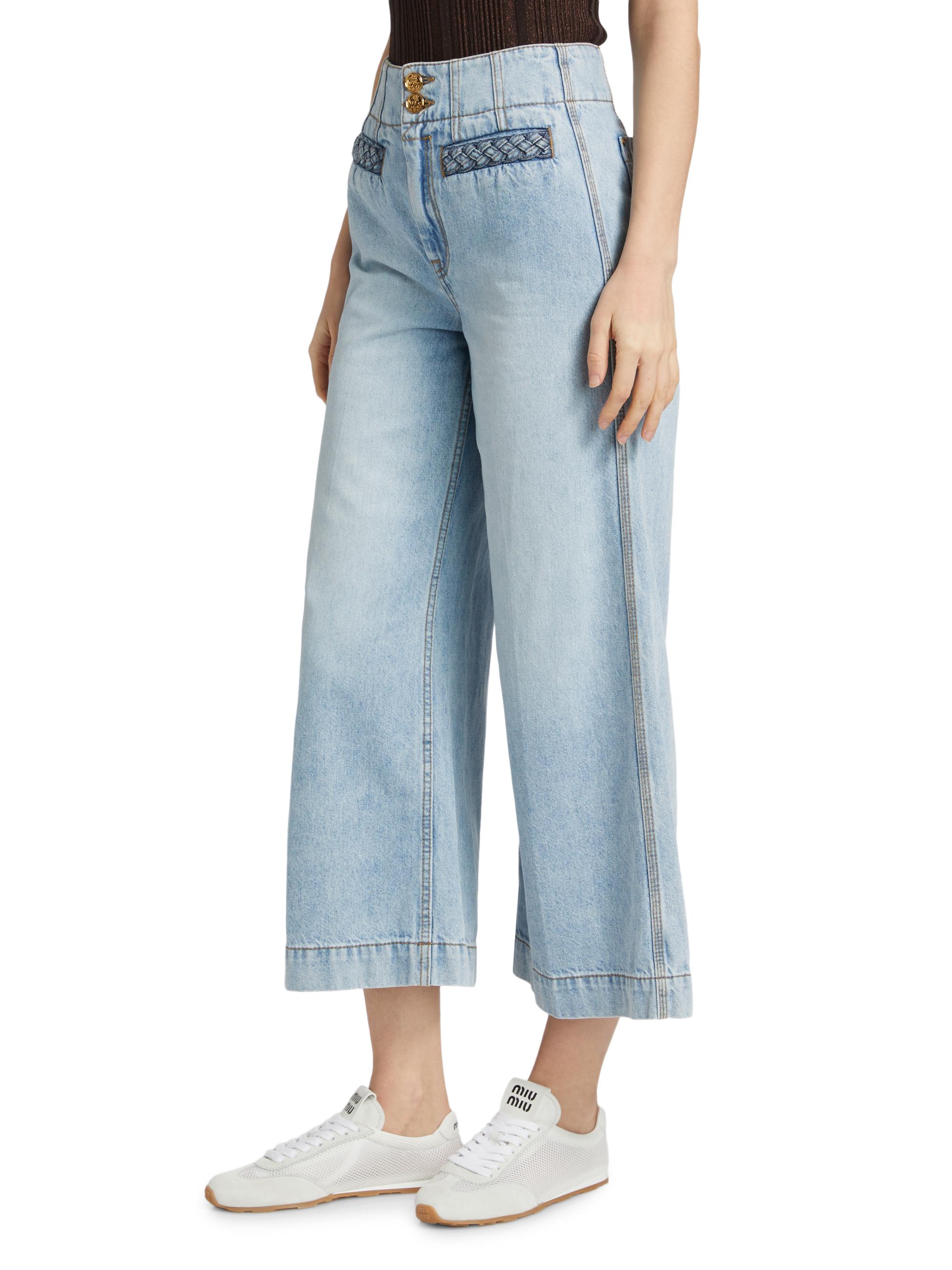 Zimmermann Lucky Washed Cotton Flared Crop Jeans | Saks Fifth Avenue