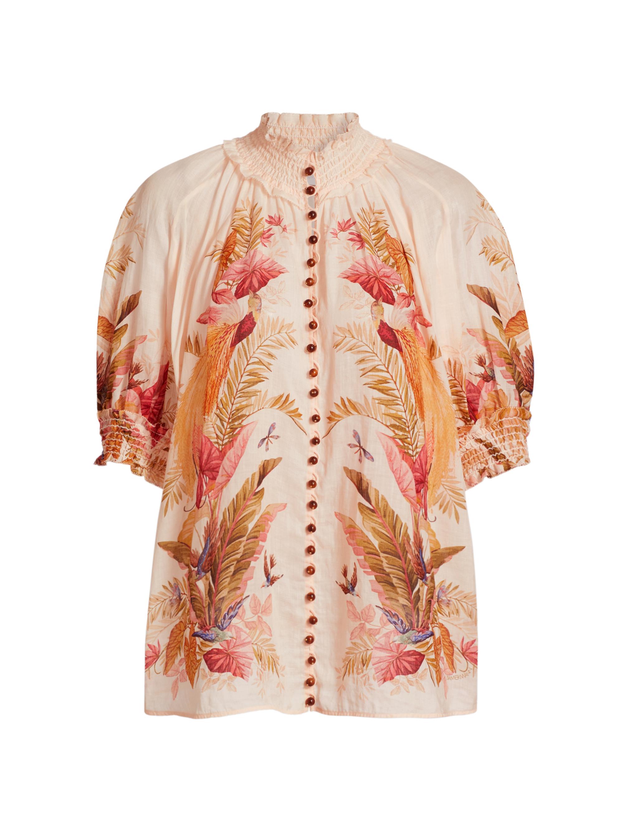 Zimmermann Women's Ascension Printed Ramie Blouse - Cream Palm Floral