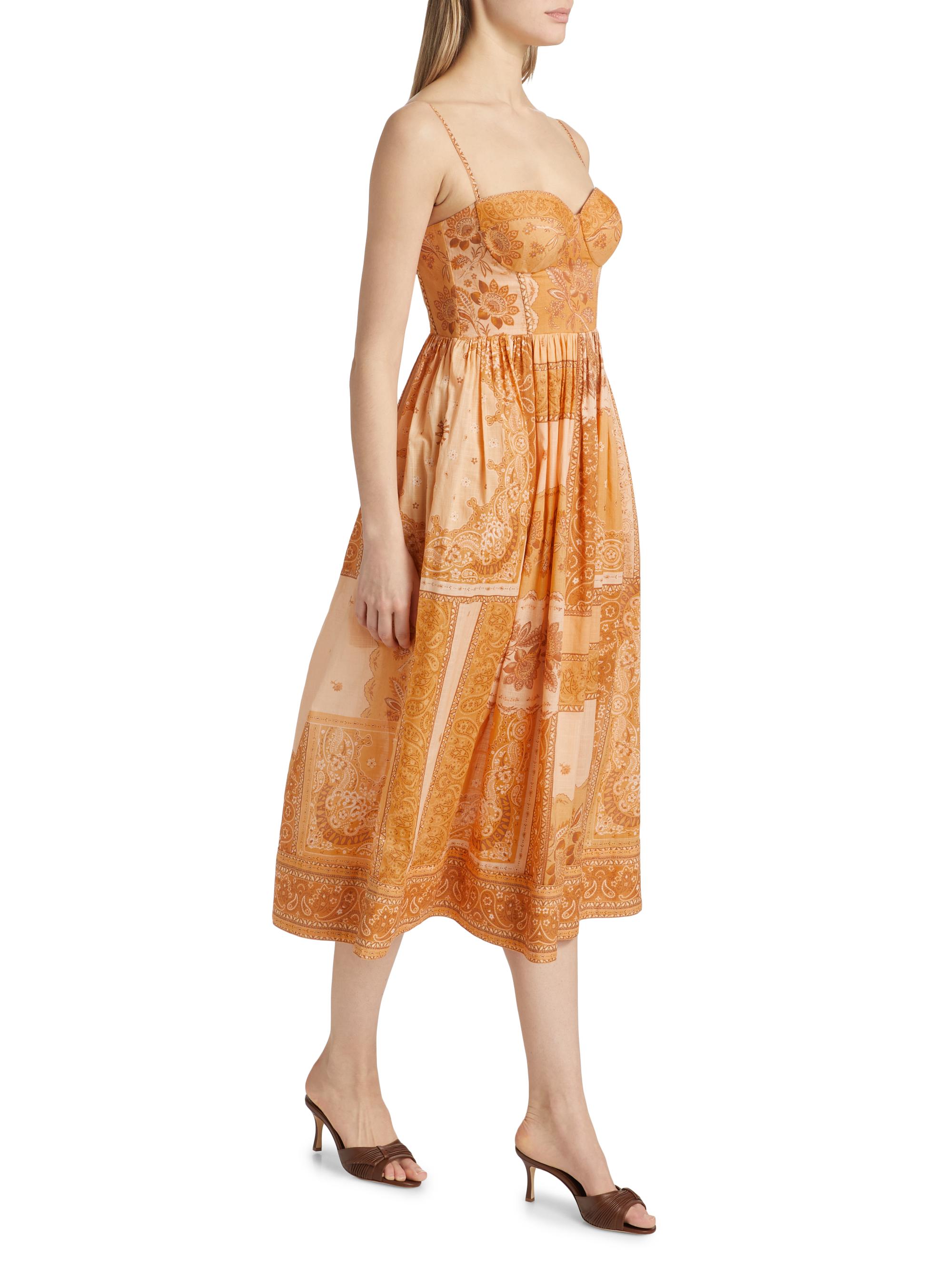 Zimmermann Lucky Printed Cotton Corset Midi-Dress | Saks Fifth Avenue