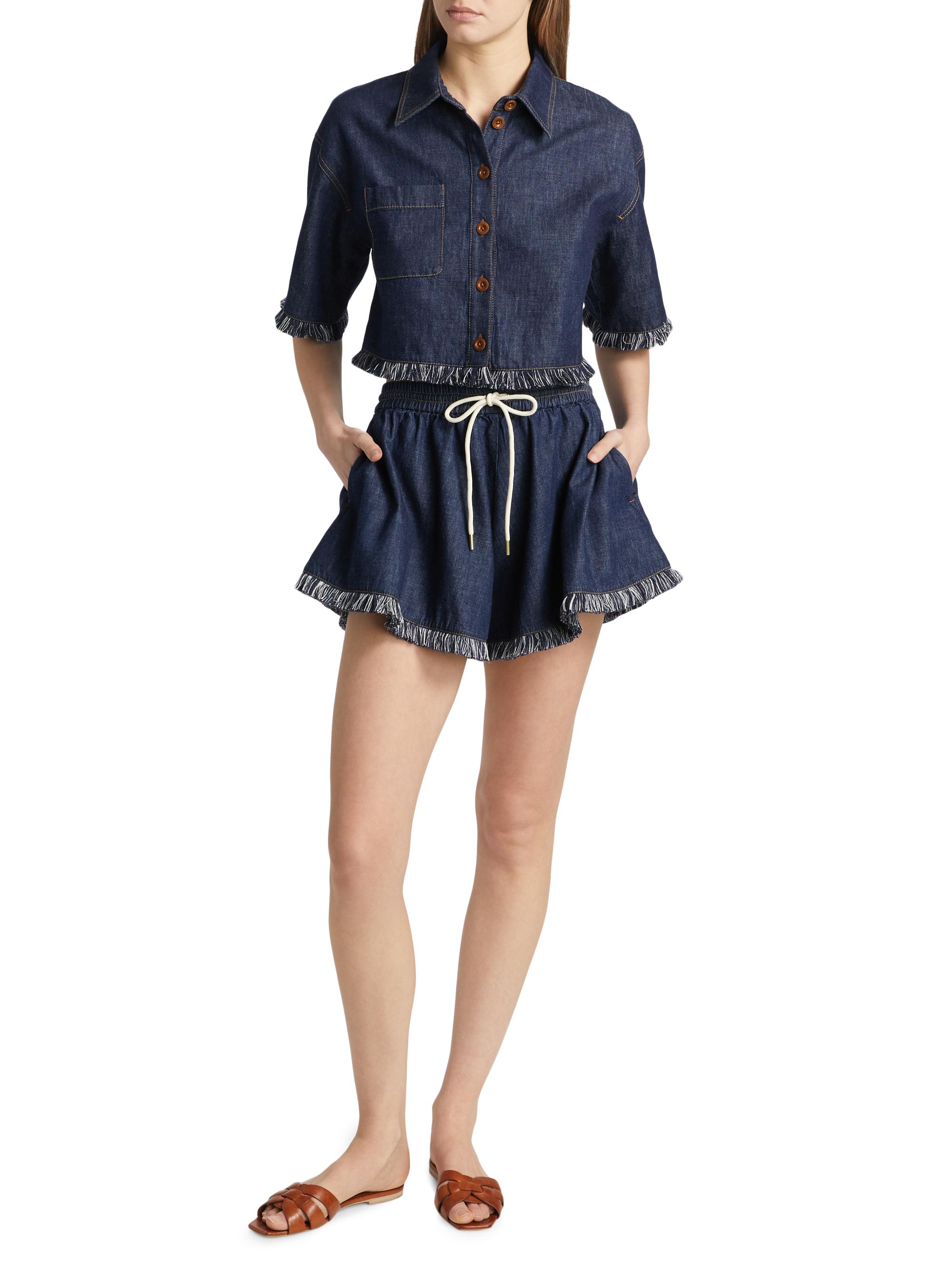 Zimmermann Rhiannon Fringed Denim Shorts | Saks Fifth Avenue