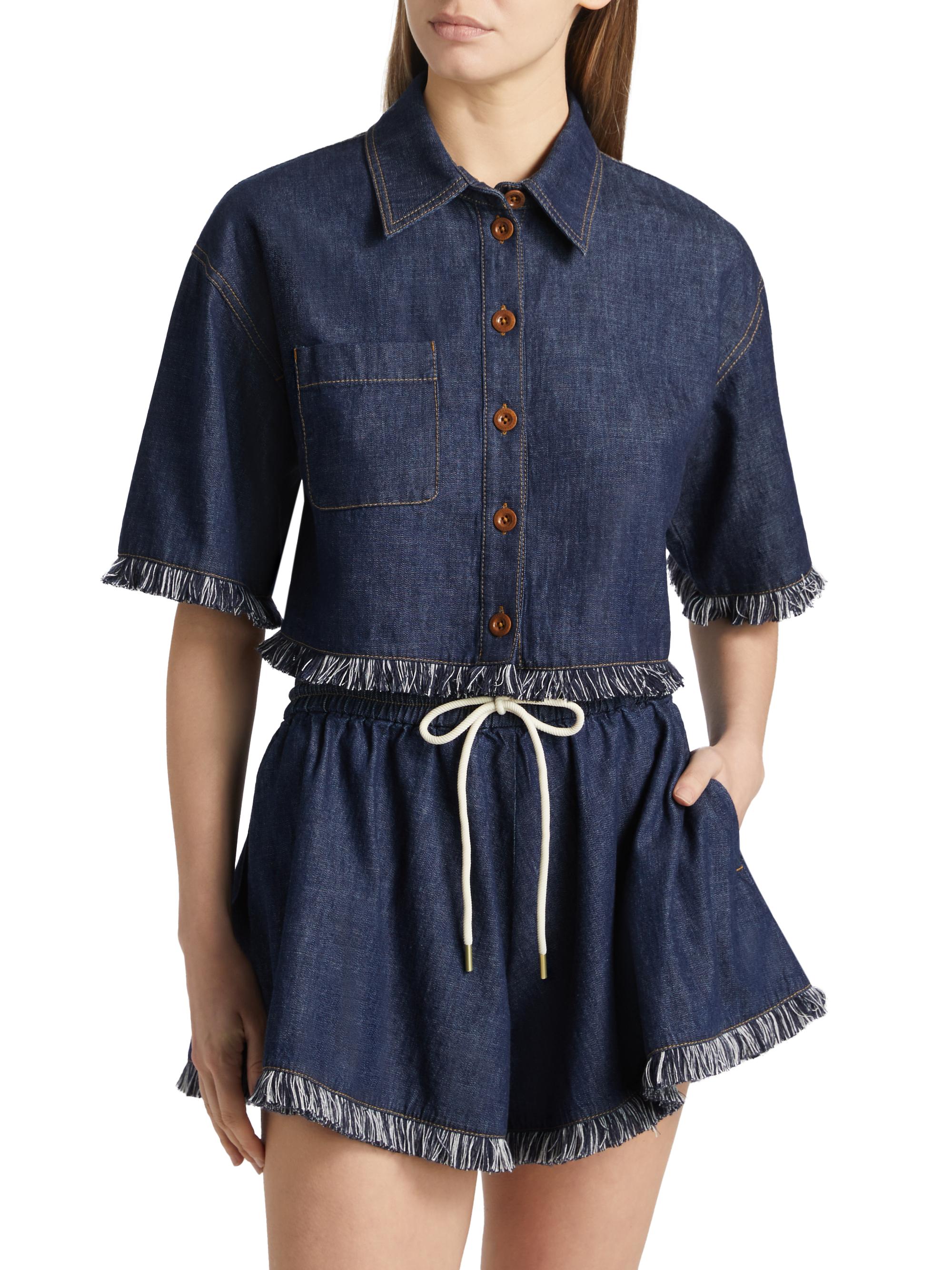 Zimmermann Rhiannon Fringe Denim Shirt | Saks Fifth Avenue