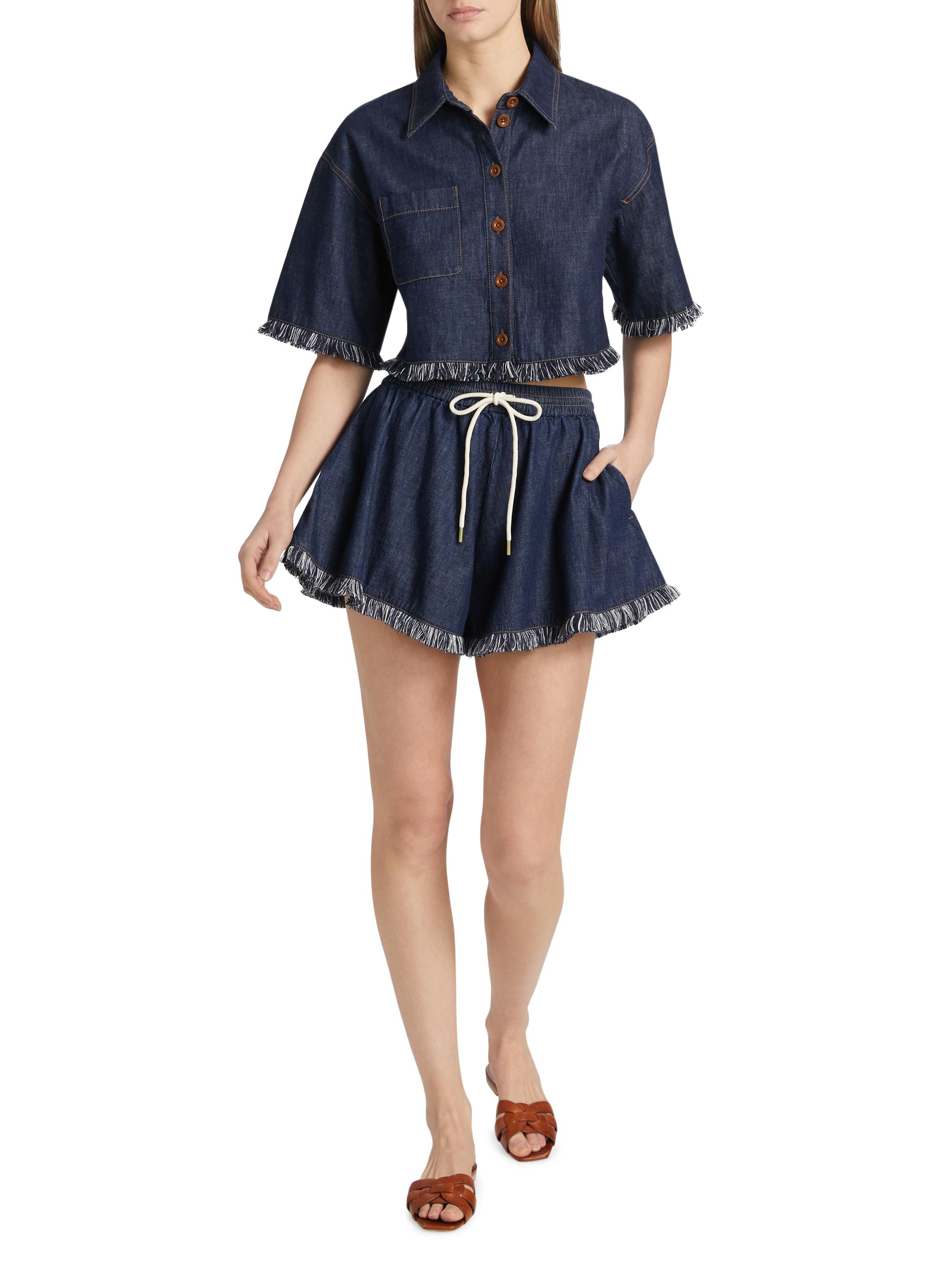 Zimmermann Rhiannon Fringe Denim Shirt | Saks Fifth Avenue