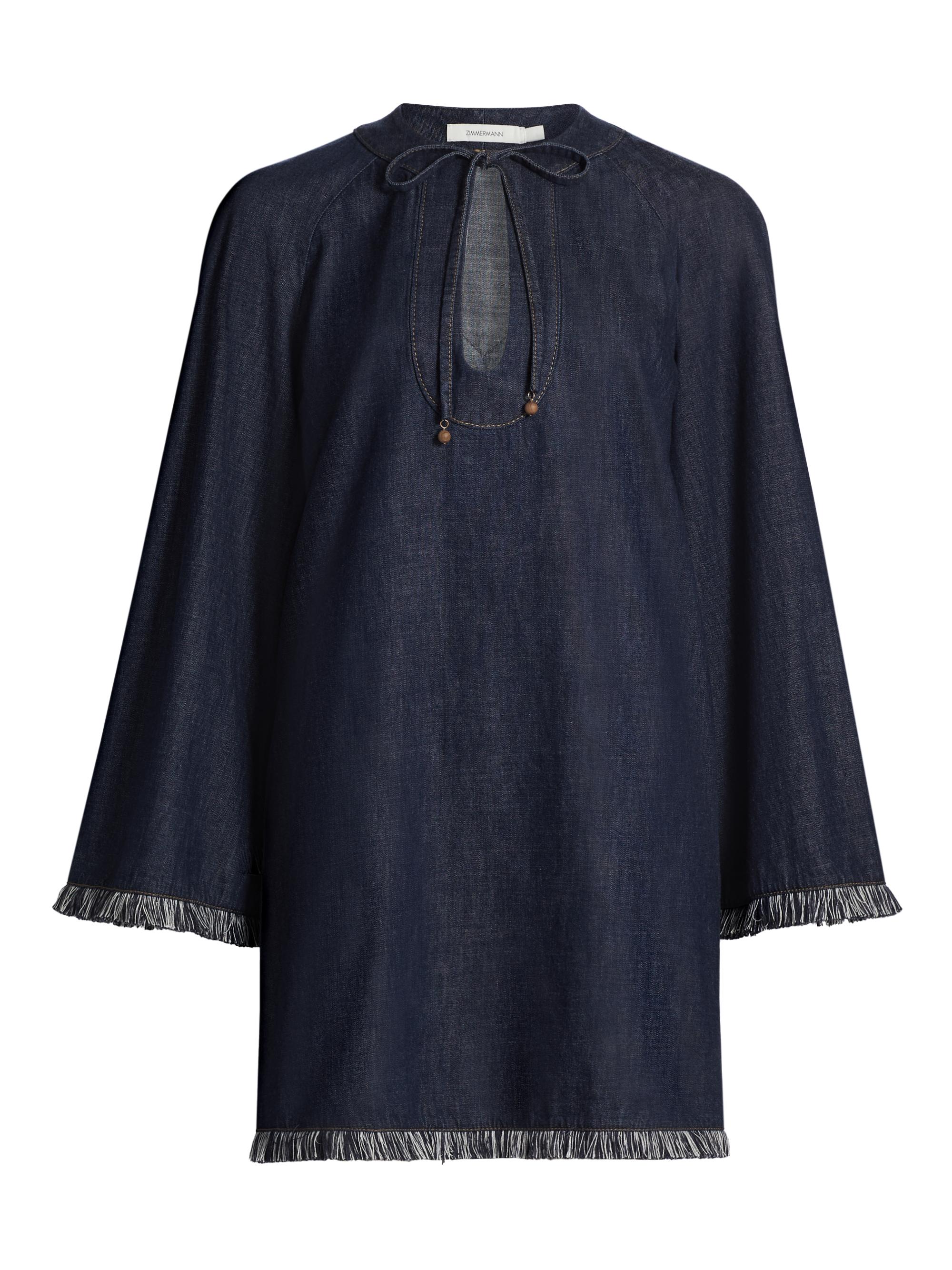 Zimmermann Women's Rhiannon Fringe Denim Minidress - Atlantic