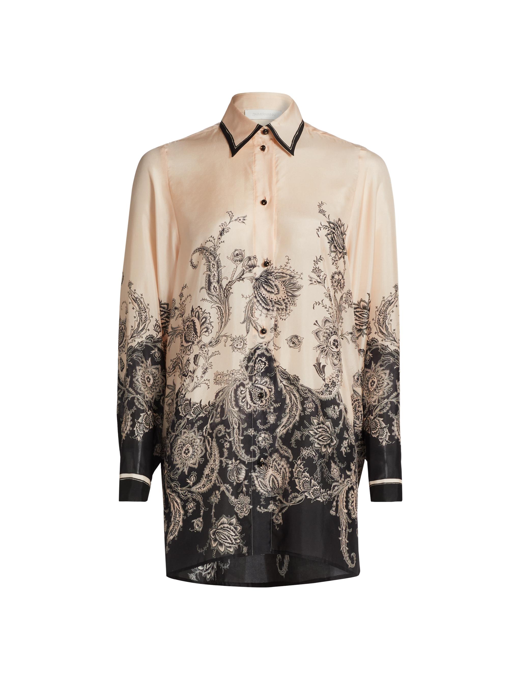 Zimmermann Women's Rhiannon Silk Relaxed Shirt - Cream Black Floral