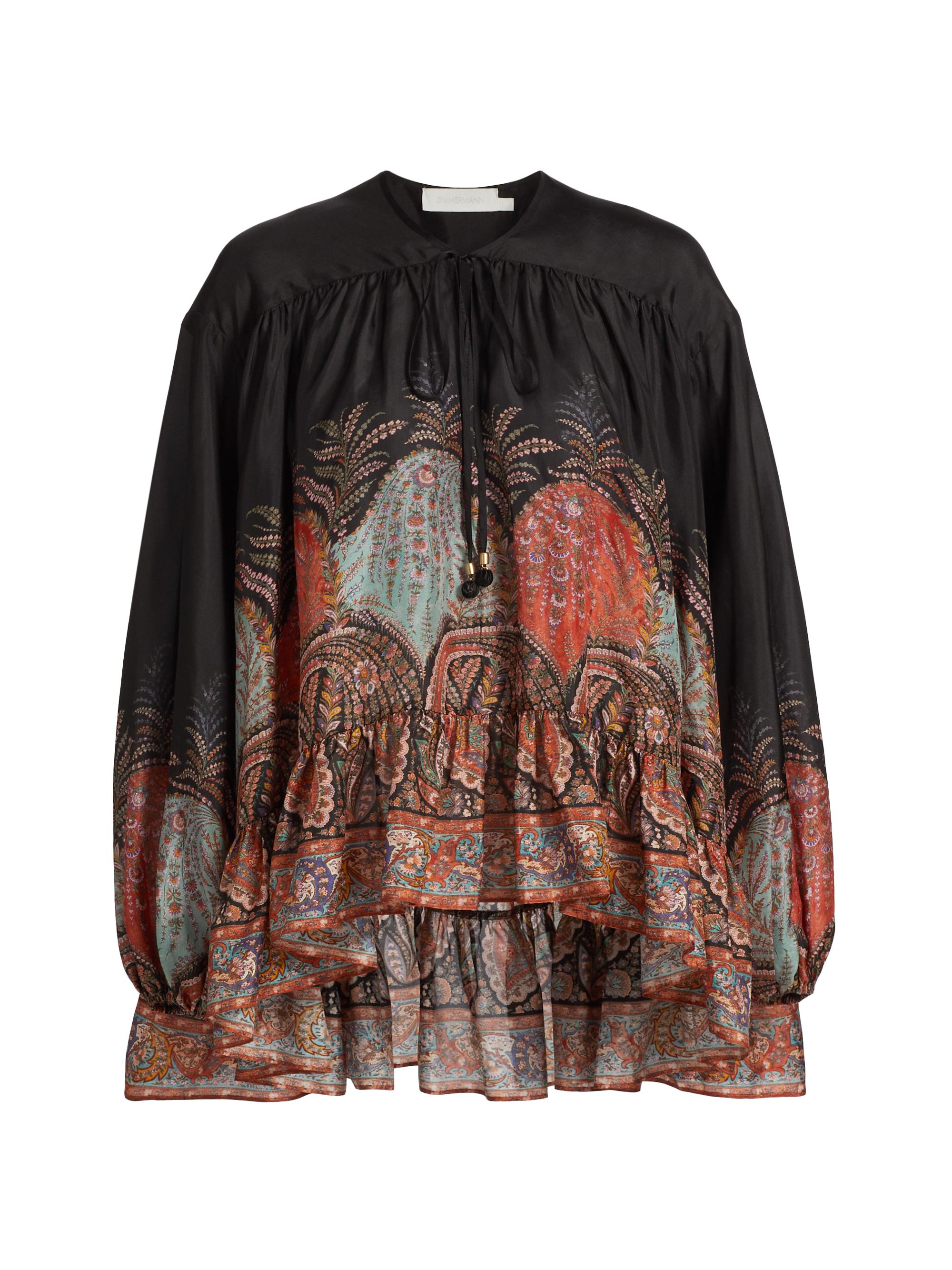 Zimmermann Women's Rhiannon Ruffle Billow Blouse - Black Paisley