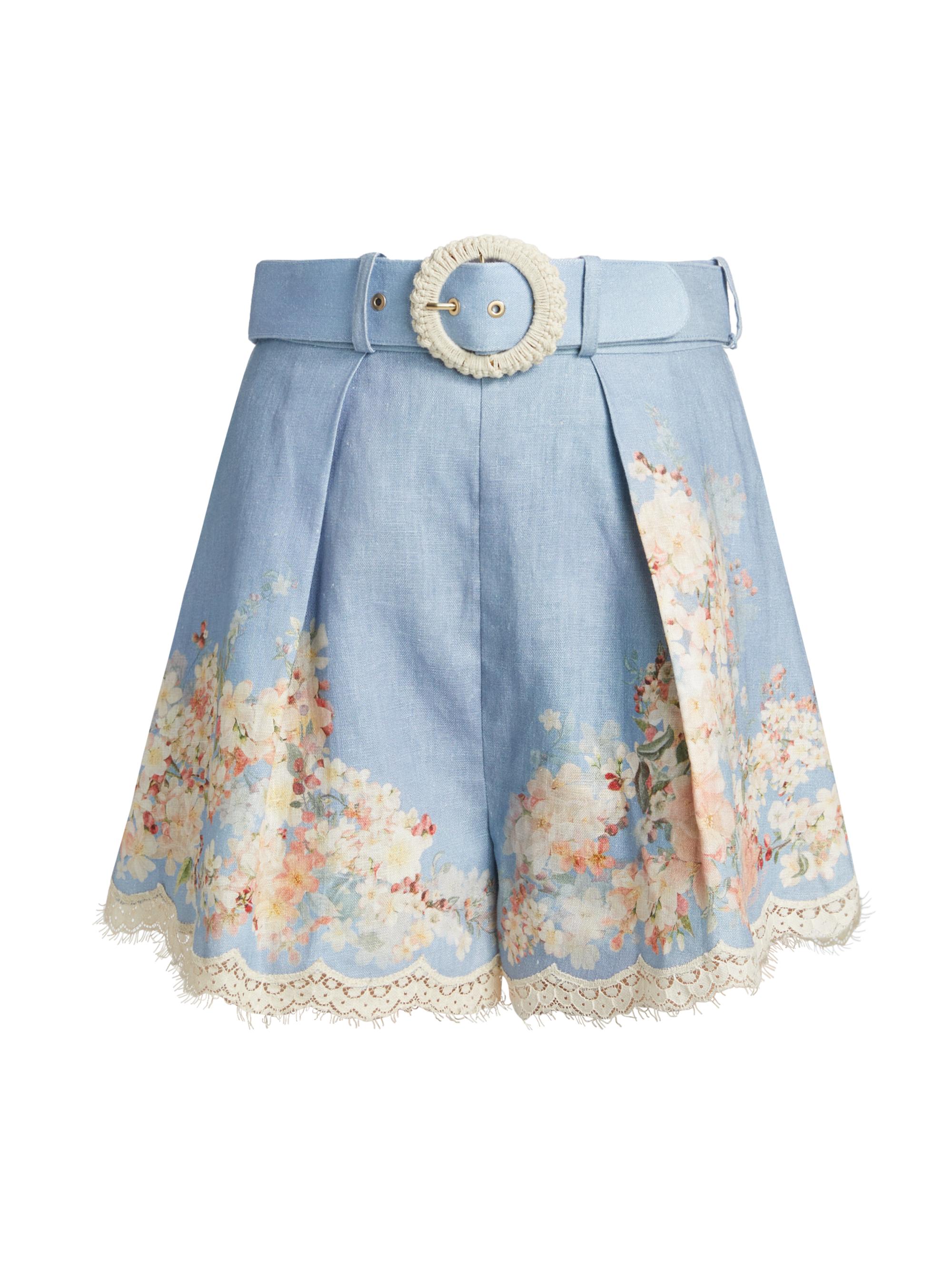 Zimmermann Women's Cascadian Tuck Shorts - Teal Blue Botanical Floral