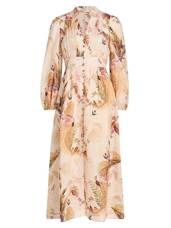 saks midi dresses Victoria Beckham Women's Eve Satin Gathered Waist Midi-Dress - Blossom Wanda Dress in Sienna Bloom Saks Fifth Avenue | Dresses