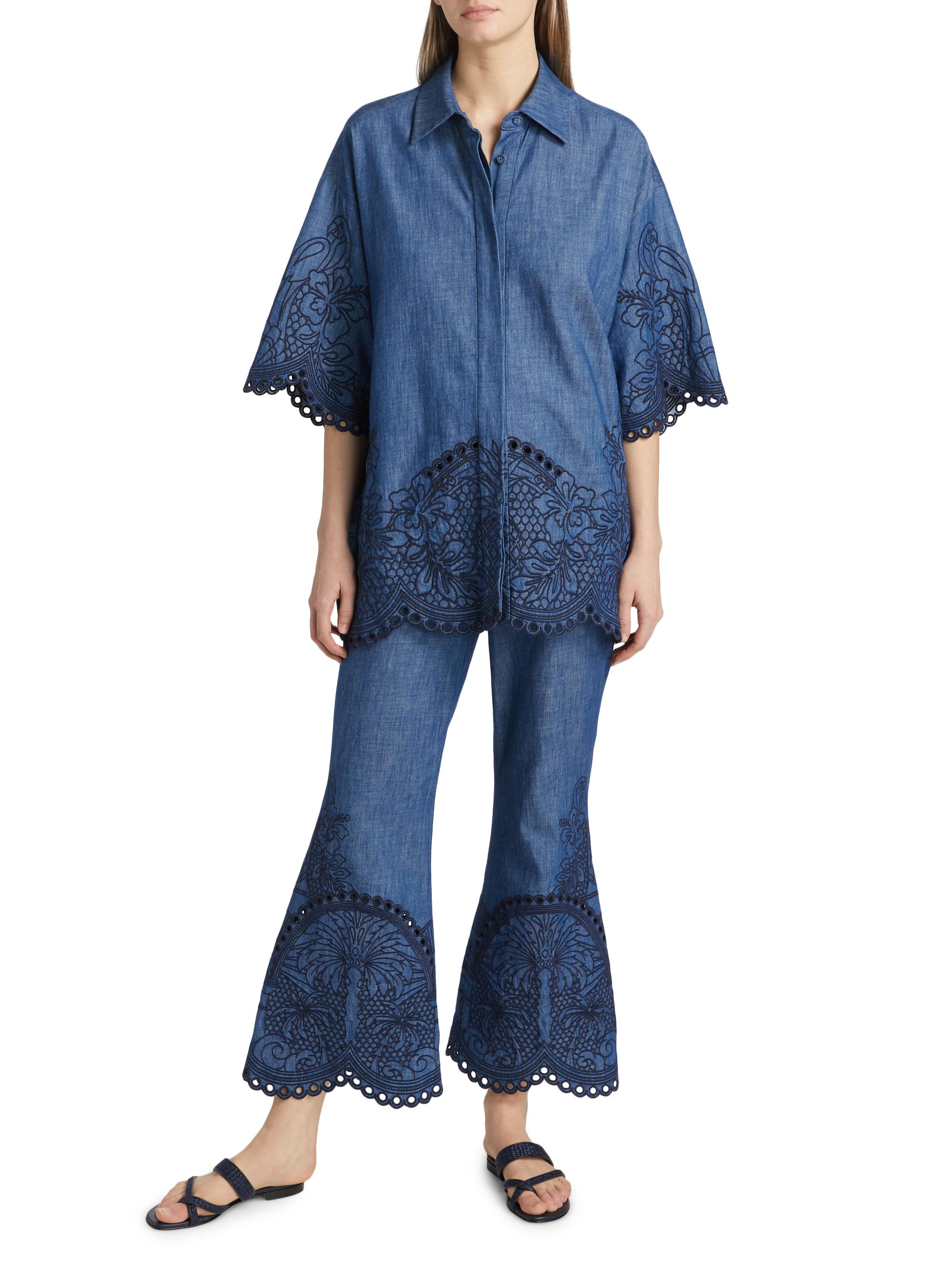 Zimmermann Coco Embroidered Denim Shirt | Saks Fifth Avenue
