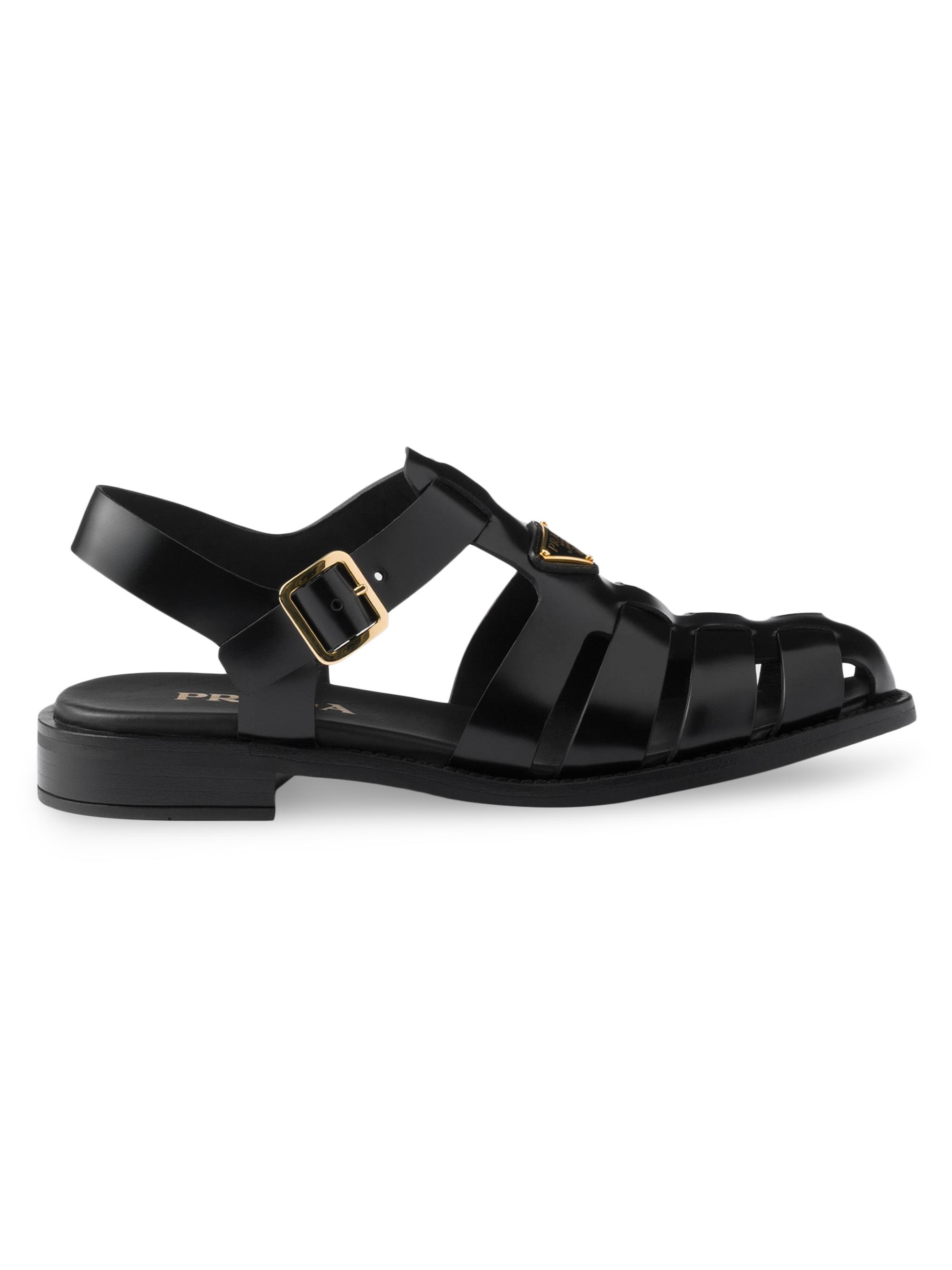 Prada Women's Brushed Leather Fisherman Sandals - Black